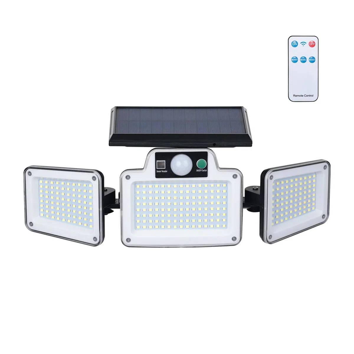 GRIFEMA GD202 Lampada solare da esterno con sensore di movimento, [280 LED/ 3 modalità/ 2400 mAh], Faretto solare da esterno con telecomando, IP65 impermeabile per giardino, garage