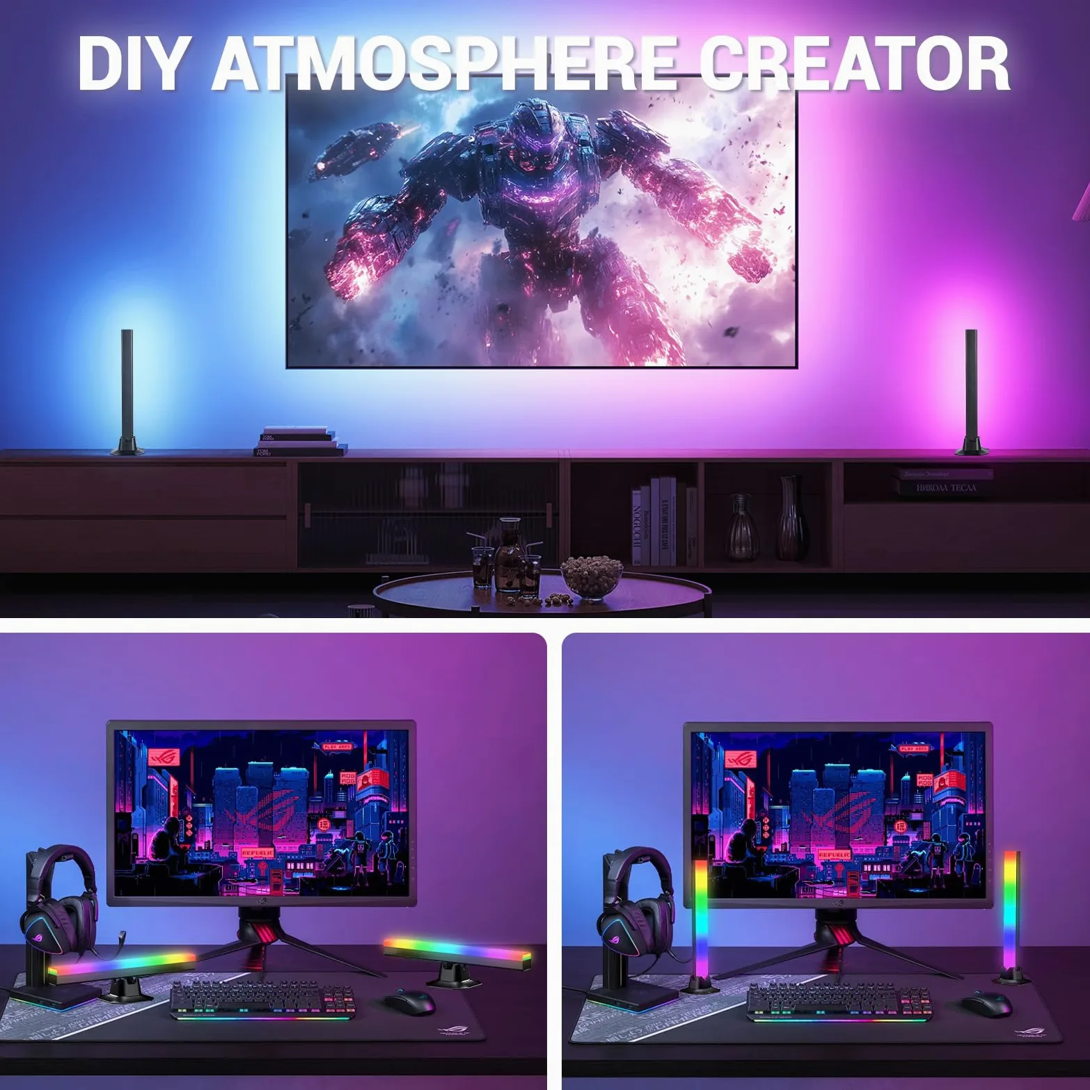 UCAMP Barra LED RGB Intelligente, 2 Pezzi 32cm, Retroilluminazione Gaming per TV e PC con Sincronizzazione Musicale, APP e Telecomando, per Monitor e Scrivania, Include Alimentatore