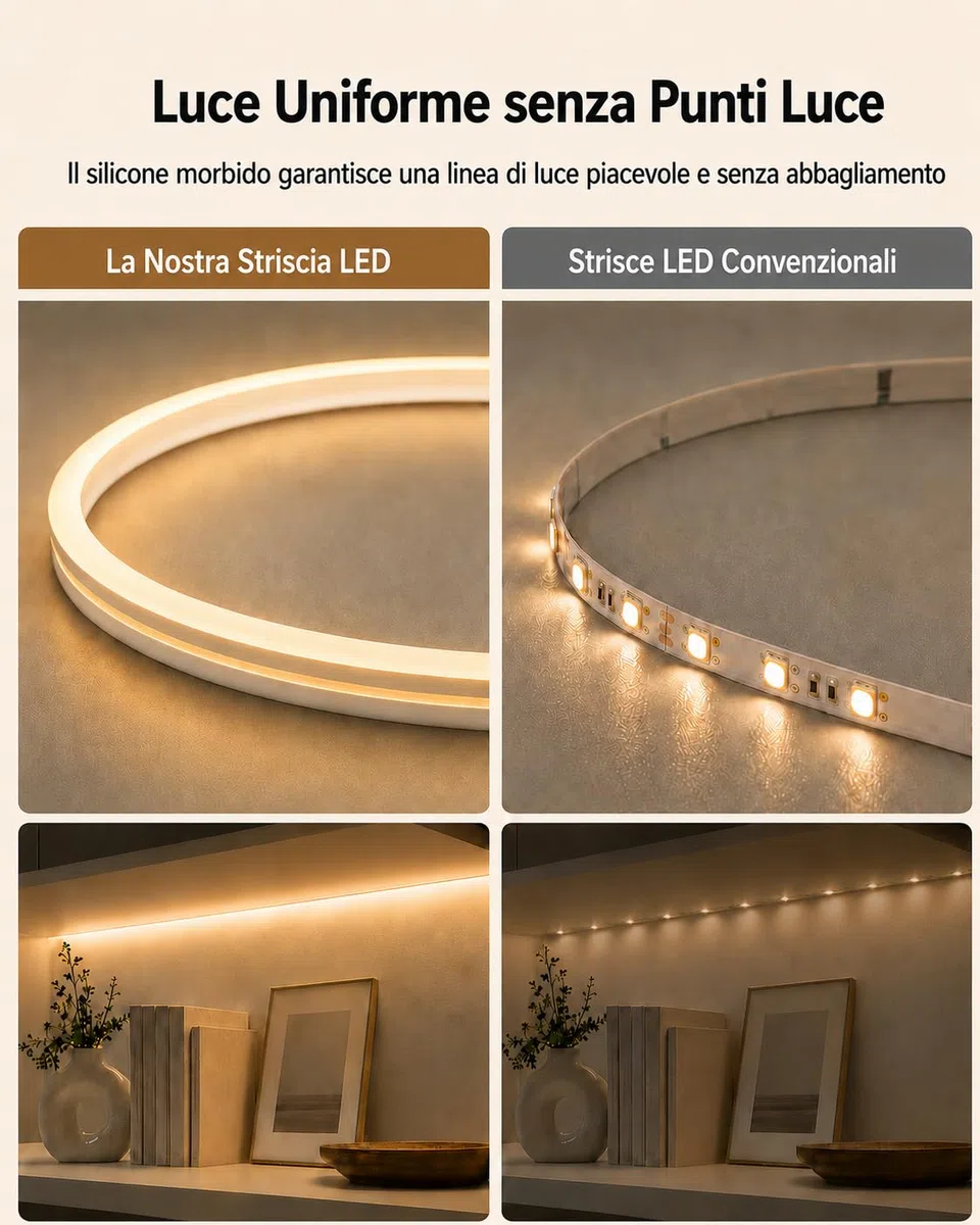 Meevt Striscia LED Neon 5 Metri Bianco Caldo 3000K, 12V Strisce Luci LED Flessibile con 600 LED, IP65 Impermeabile, Luci LED Sottopensile Cucina, Camera, Scale, Esterno (Senza Alimentatore)