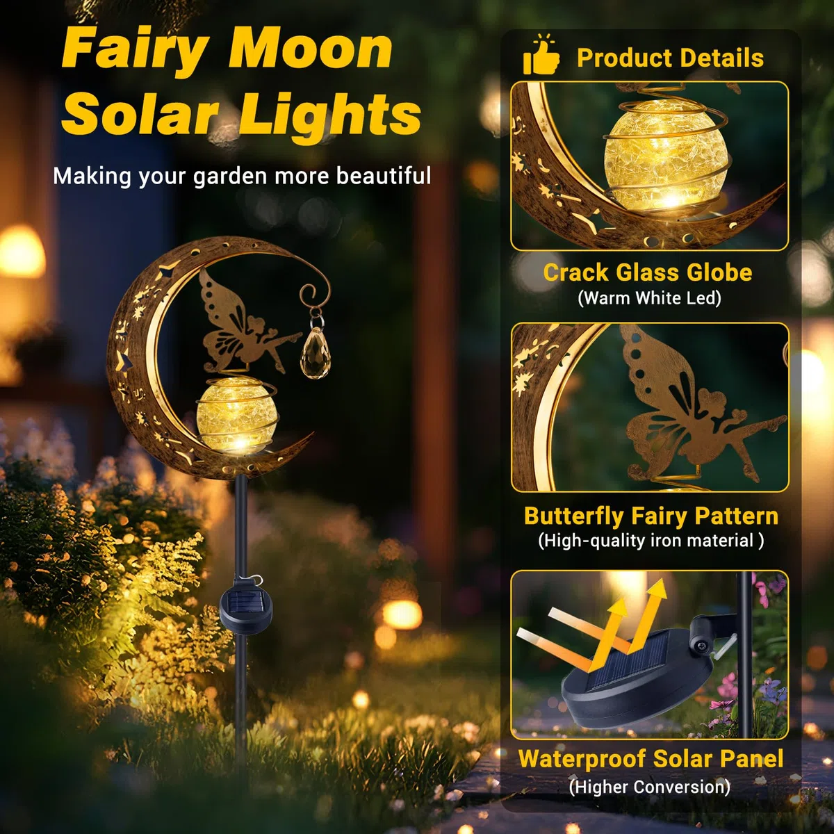 Lampada Solare per Esterni, Impermeabile Luci Solari da Giardino Decorative, con Sfera di Vetro a LED, Fata della Luna Lampada Solare da Esterno per Balcone, Vialetto, Patio, Cortile, Prato