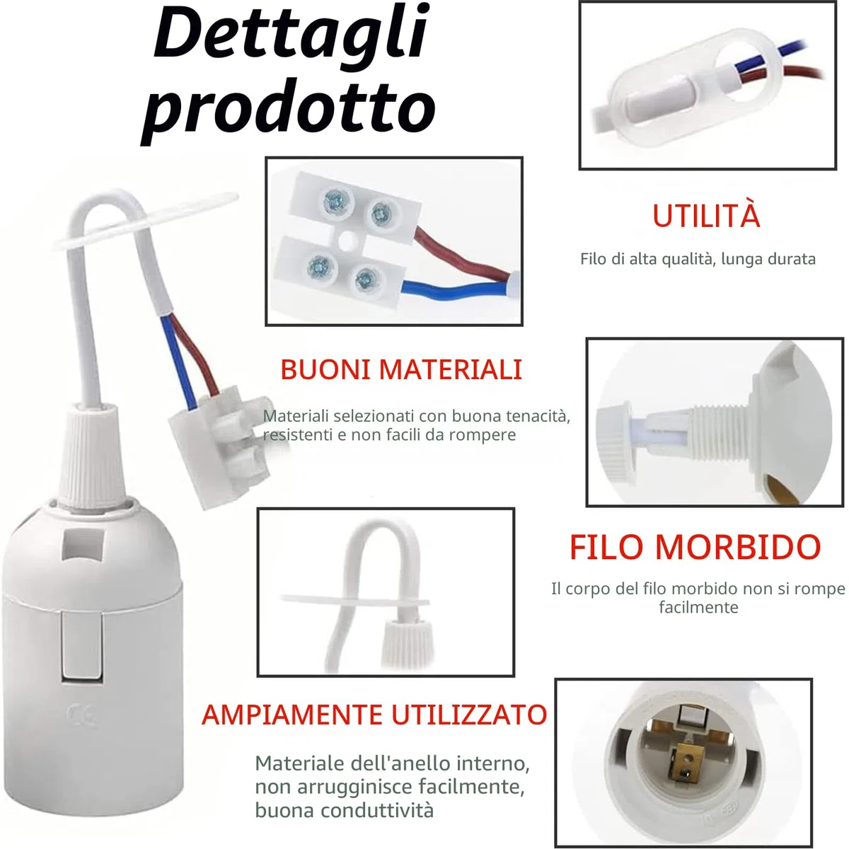 12 Pezzi Portalampada E27 Porta Lampadina Portalampada E27 per Cantiere/Ristrutturazione/Lavori,E27 Lampade Basi con Filo e Terminale,Tester di Tensione,Supporto della Lampada