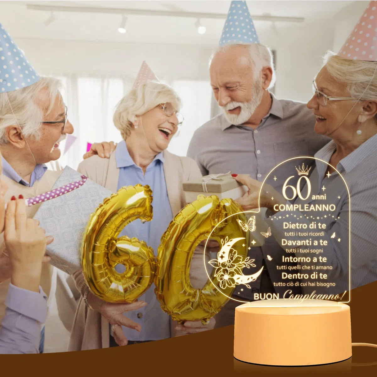 Regalo 60 Anni Compleanno Donna Uomo 1965 - Luce Notturna per Mama, Papa, Nonna, Sorella, Amica - Idee Regali Uomo 60 Anni, Regalo per i 6 0 Anni Donna, per Camera da Letto, Studio, Testa di Letto