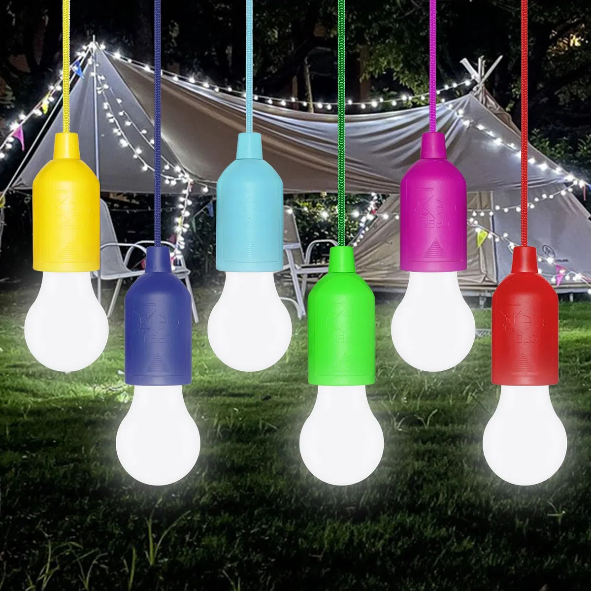 6 Pezzi Lampadina LED Portatile, Lampade LED Campeggio, Lampadina a Batteria con Accensione a Strappo, per Giardino, Campeggio, Festa, Guardaroba, Feste e Emergenza(Bianco Freddo)