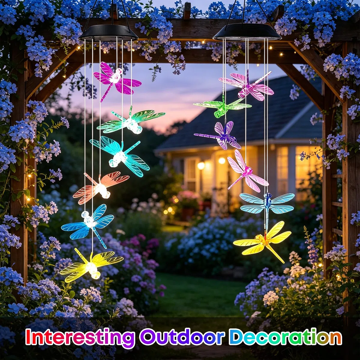 Set da 2 giostrine solari da esterno a forma di libellula – Lampade solari per giardino, balcone – Resistente alle intemperie – Decorazioni sospese luminose – Idea regalo per donna, mamma, nonna