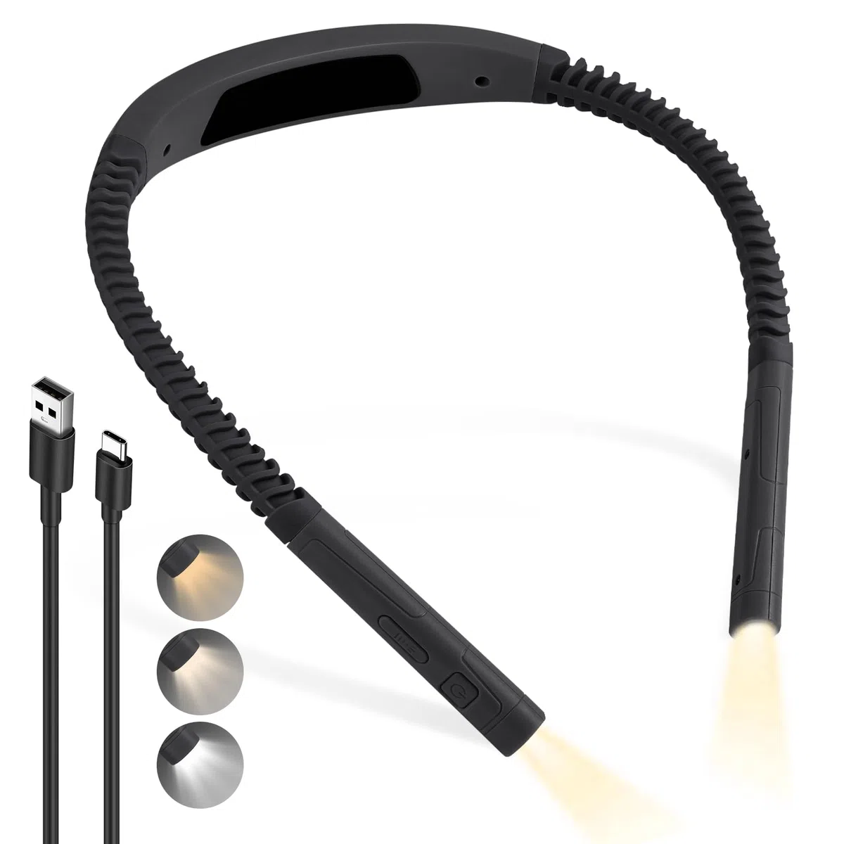 AUAUY LED Luce Lettura Collo, Luce per Lettura Libri a Letto Collo, Timer 30/60min, 3 Colori, 5 Livelli di Luminosità, Lampada da per Libro Ricaricabile, per Studio,Viaggi e Maglia,Grigio