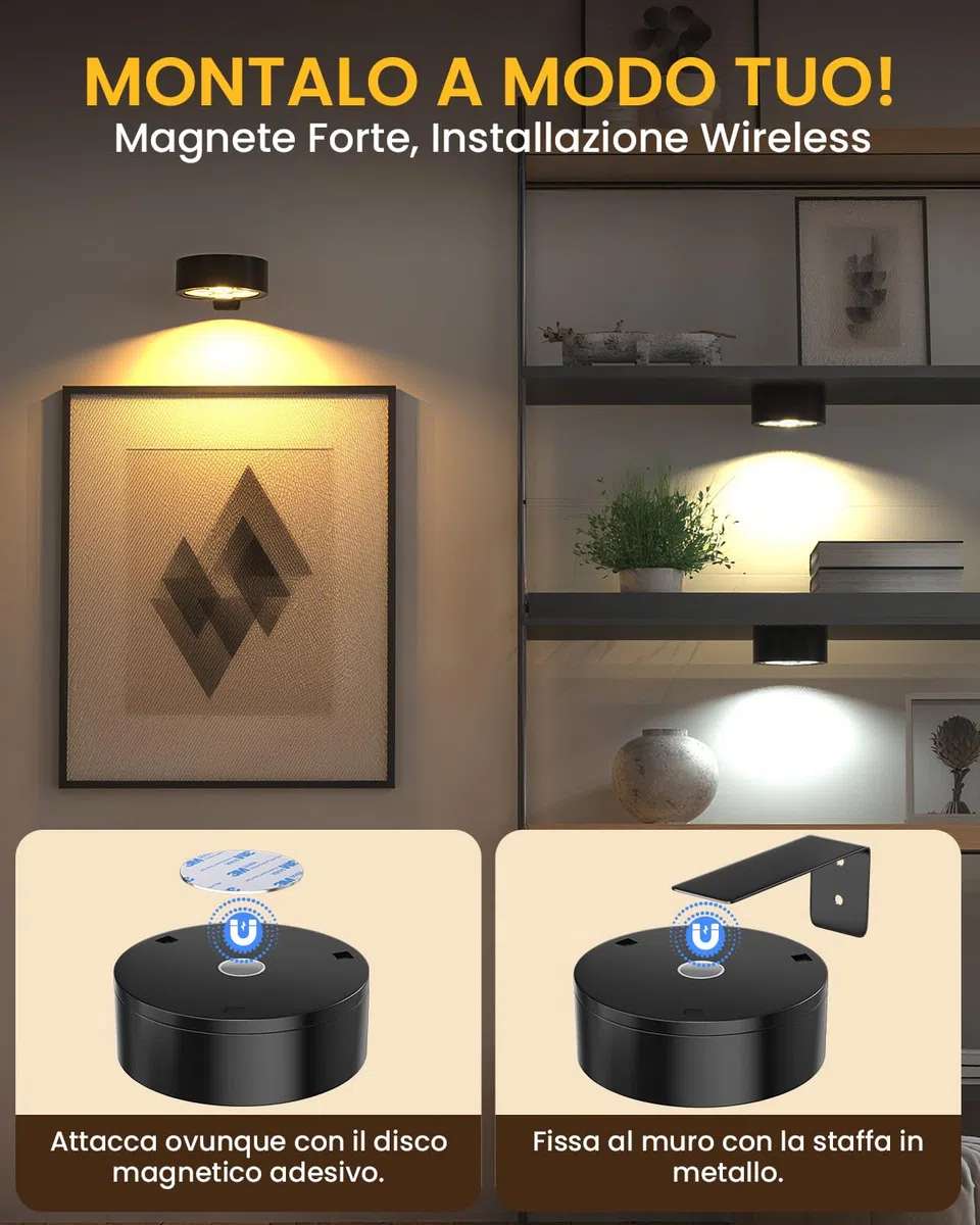 Lustaled Luci per Quadri a Batteria Senza Fili con Telecomando, Luci LED Magnetiche Dimmerabili con Timer, 3 Temperature Colore per Cabine, Dipinti, Arte, Dartboard (Batterie Non Incluse), 3 Pezzi