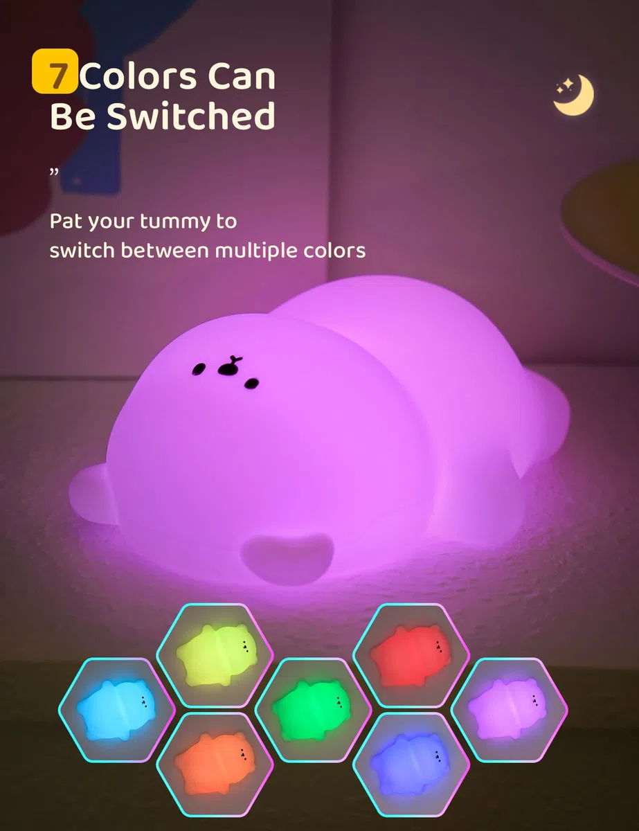 IHALO Luce Notturna Bambini, 7 Colori 3 Modalità Lampada Notturna per Bambini, Silicone Luce Notturna Neonato, con Timer, USB Ricaricabile, per Bambina Cameretta Regalo Neonato (Forma di Orso)