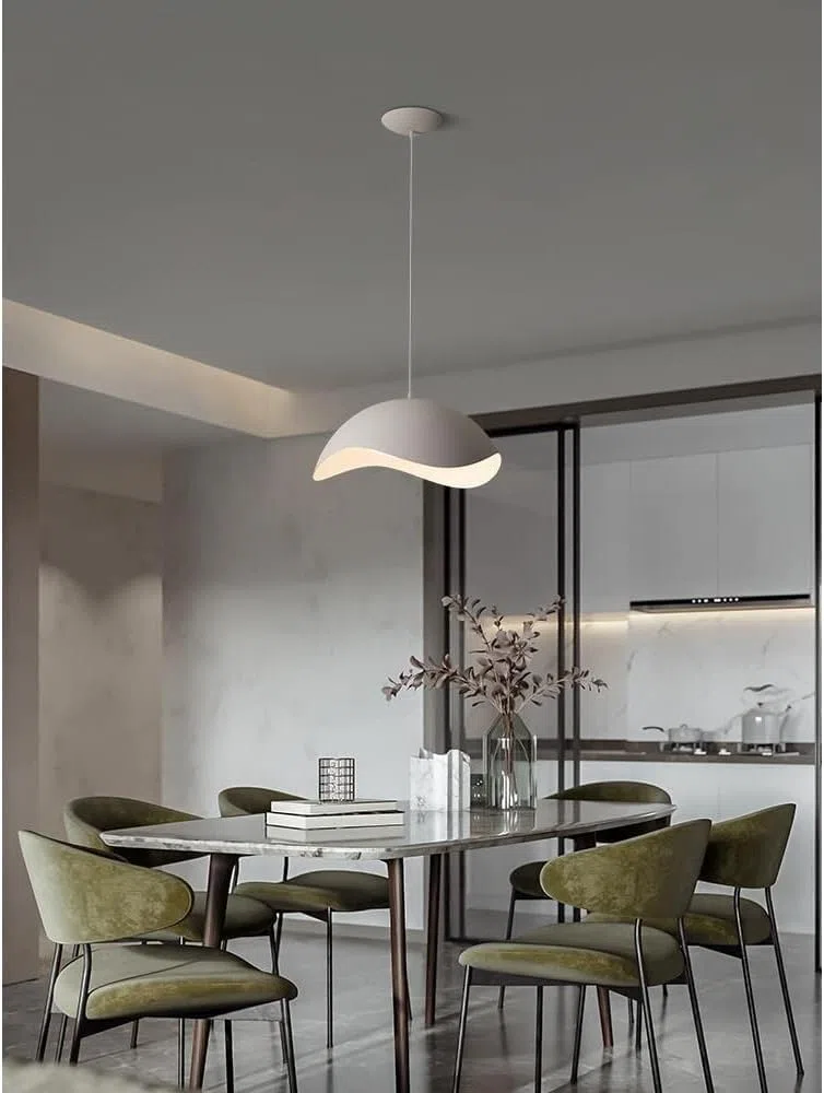 Lampadario a Sospensione Moderno E27 in Metallo Bianco, Design Curvo Elegante per Soggiorno Cucina Camera, Attacco E27 1x60W, Lampadina non Inclusa – A23-B