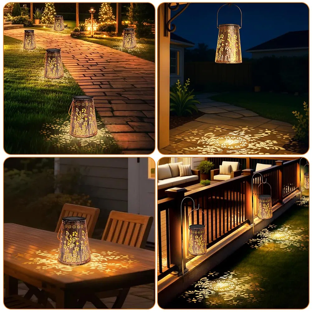 URAQT Lanterna Solare da Esterno, 2 Pezzi Lanterna Solare da Giardino,IP65 Impermeabile, Metallo Lanterne da Esterno, Lanterne Decorativa Da Giardino per Esterni, Terrazzo,Balcone (Colibrì dei fiori)