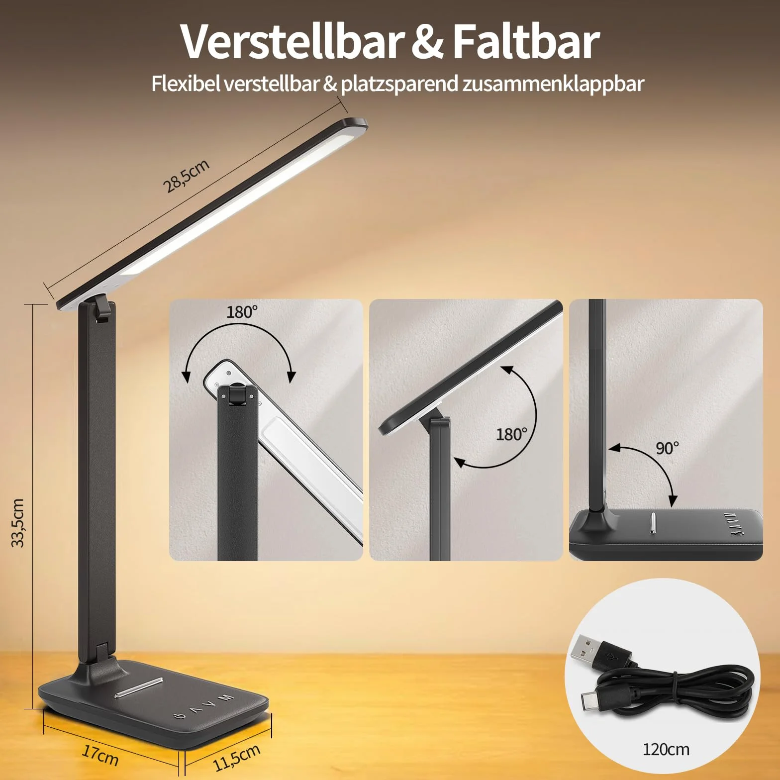 Lampada Da Scrivania LED, Lampada Da Comodino Dimmerabile Con Luce Delicata Per Gli Occhi E Porta Di Ricarica USB, 5 Modalità Di Luce E 5 Livelli Di Luminosità, Luce Da Lettura Per Studio
