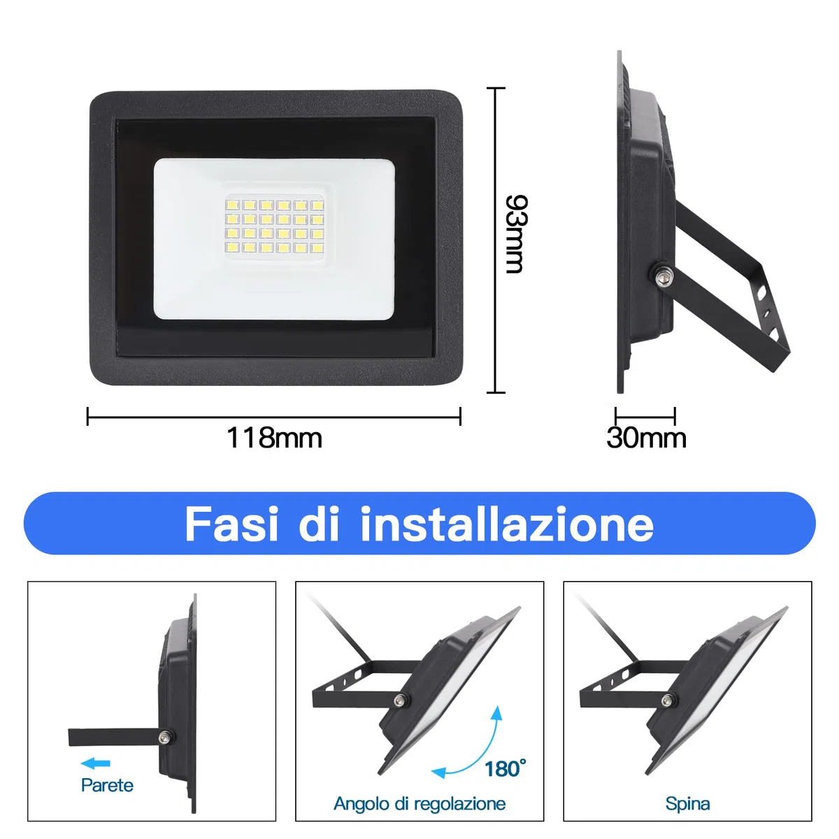 Faretto LED Esterno 20W,Lampada da Esterno 2000Lumen,Super Illuminoso Nero Faretti Led,Potenti Faro a Esterni IP65 Impermeabile Per tetto giardino cortile cancello garage(2 Pezzi 3000K Luce Freddo)