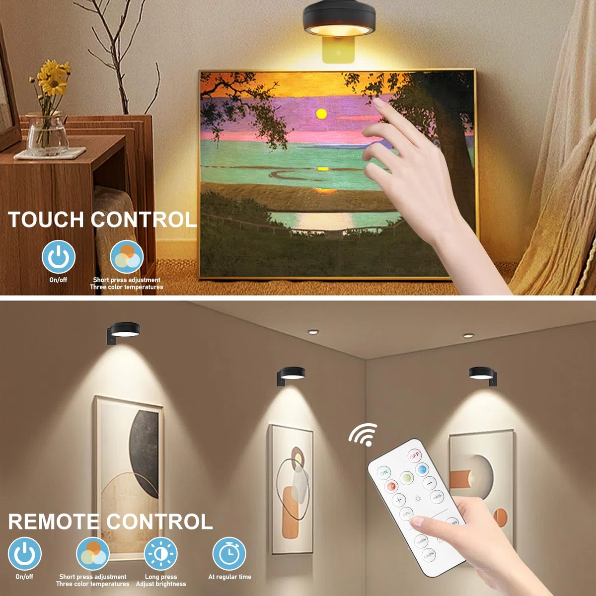 4 pezzi di lampada da parete magnetica senza fili con telecomando, illuminazione vetrina dimmerabile, 3 modalità di colore, LED, batteria, per soggiorno, camera da letto, scala