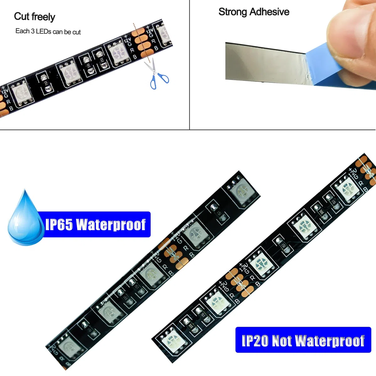 5M Striscia LED RGB 12V Nero PCB Board SMD 5050 300 LEDs Nastri Led per Camera da Letto, Decorazione Cucina