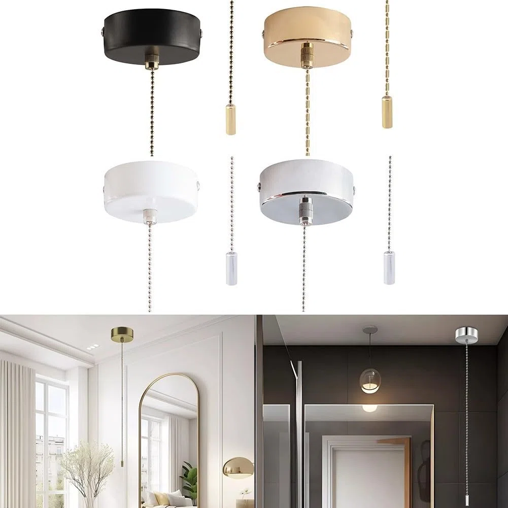 Interruttore a corda per la luce, interruttore per il soffitto del bagno, con catena estesa da 150 cm, per bagno (oro)