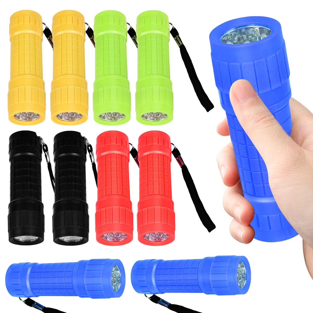 Sporgo 10 pezzi torcia per bambini: mini torcia a LED per bambini con 9 LED, torcia a mano con cordino per campeggio, attività all'aperto, escursioni, emergenze