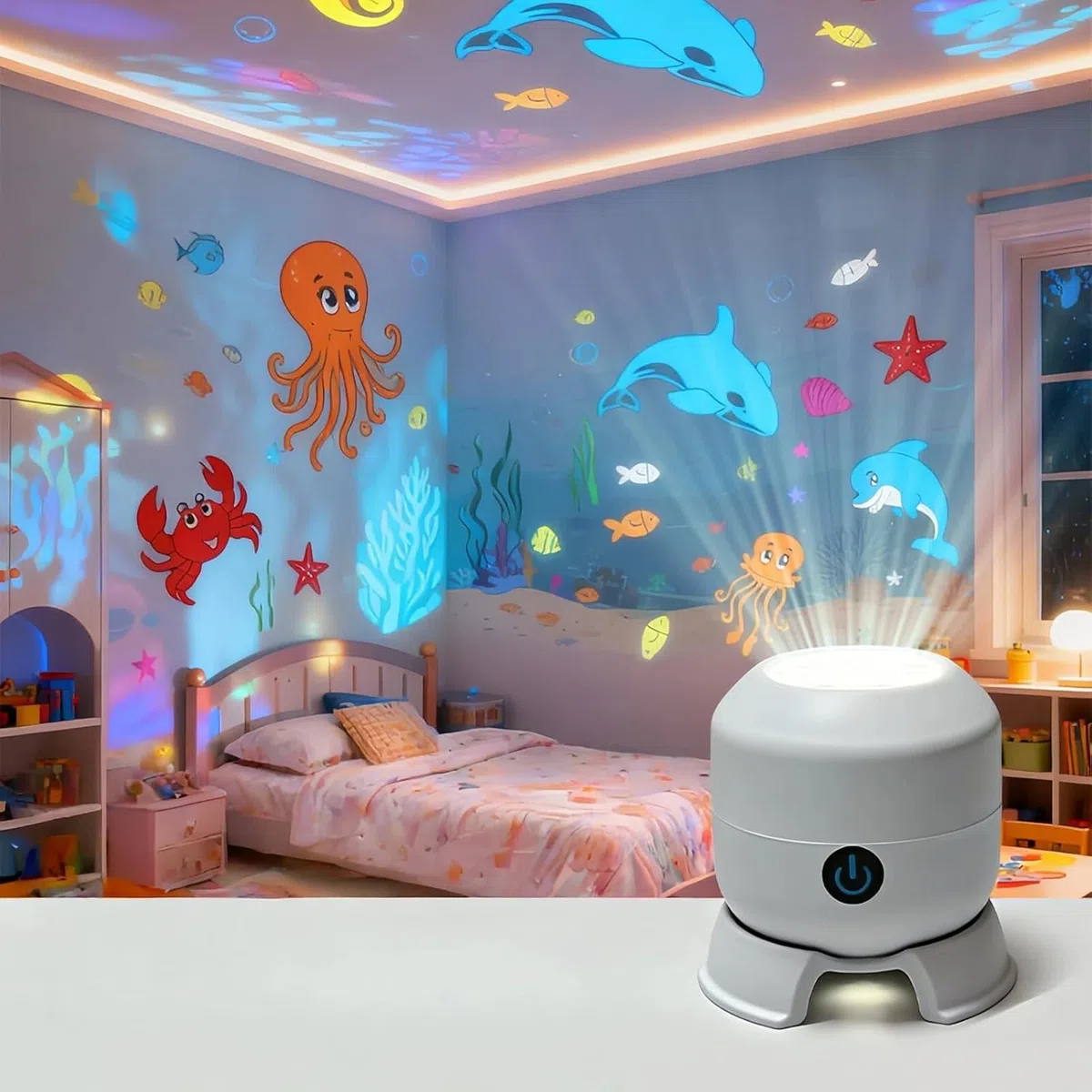 Proiettore di luce LED rotante dinamico per bambini, oceano, ricaricabile USB, dimmerabile, proiettore per bambini per camera da letto, Calma e relax