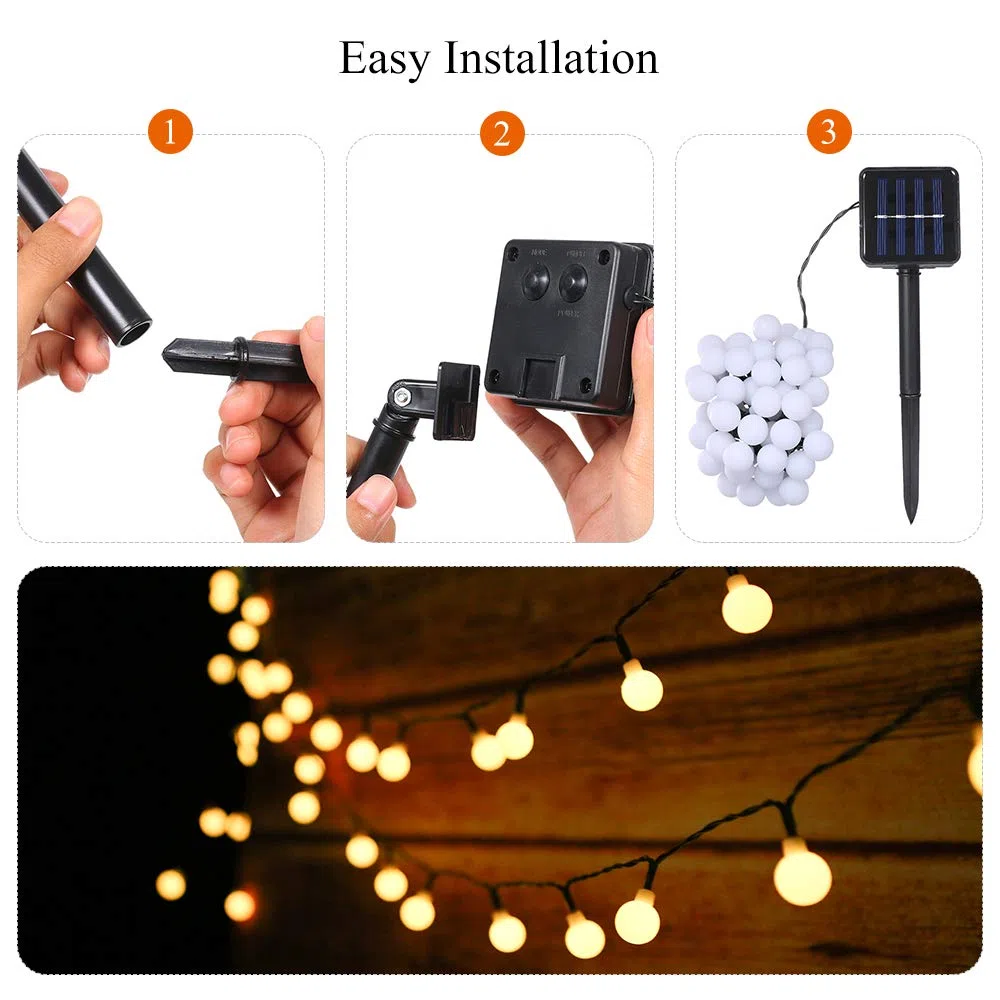 Tomshine Stringa di Luci Solari per Esterni, 6,9 m 50 Luci di Stringa Solari a LED Impermeabili IP44 con 8 Modalità di Illuminazione per la Eecorazione