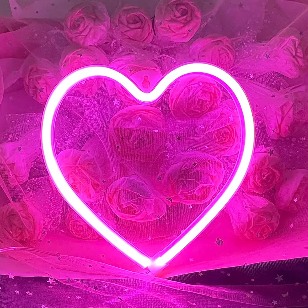Insegna al Neon Amore Cuore LED Rosa - Decorazione di San Valentino Per Festa, Bar, Camera - Alimentato Tramite USB o Batteria