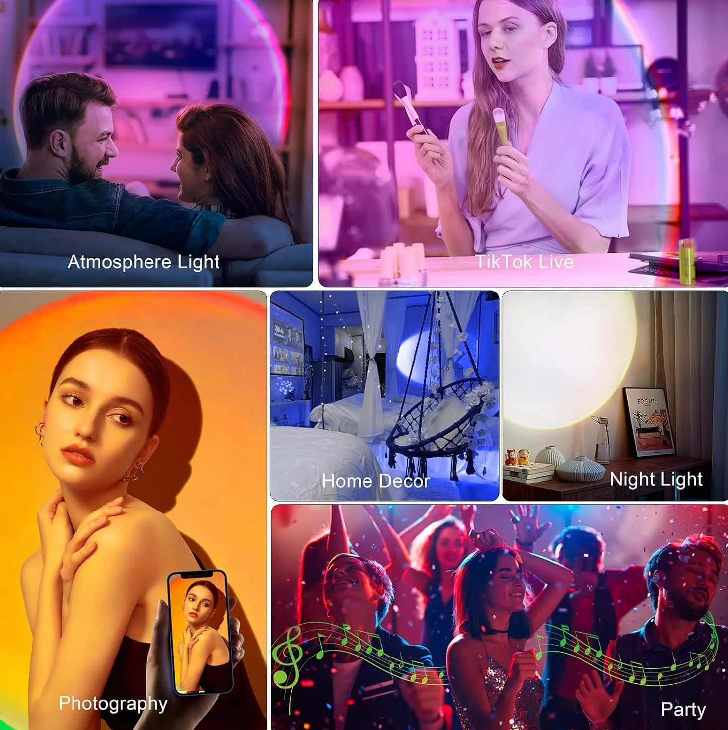 Kangtaixin Sunset Lamp - Lampada da Tramonto RGB – Controllo App, Connettore USB, Proiettore LED Girevole a 360°, Luce D'atmosfera Romantica, Adatta per Fotografia, Selfie, Decorazione del Soggiorno
