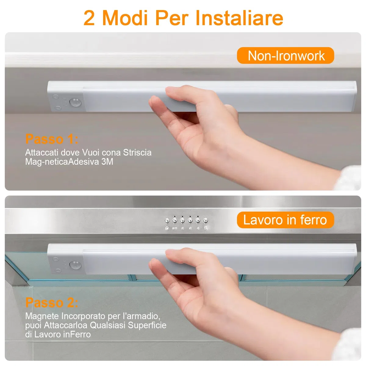 AiQInu Luce Armadio Sensore Movimento, USB Ricaricabile Led Sottopensile, 30cm Dimmerabile Lampada Armadio con Striscia Magnetica Adesiva per Cucina, Scale, Corridoi