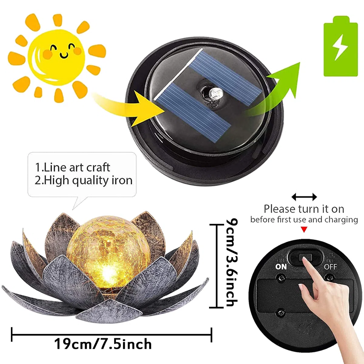 Lanterna Solare per Esterno, Lanterna Solare Fiori di Loto con Effetti Luminosi Bianco Caldo, IP44 Impermeabile Luci Solari da Giardino per Patio, Cortile, Prato, Balcone