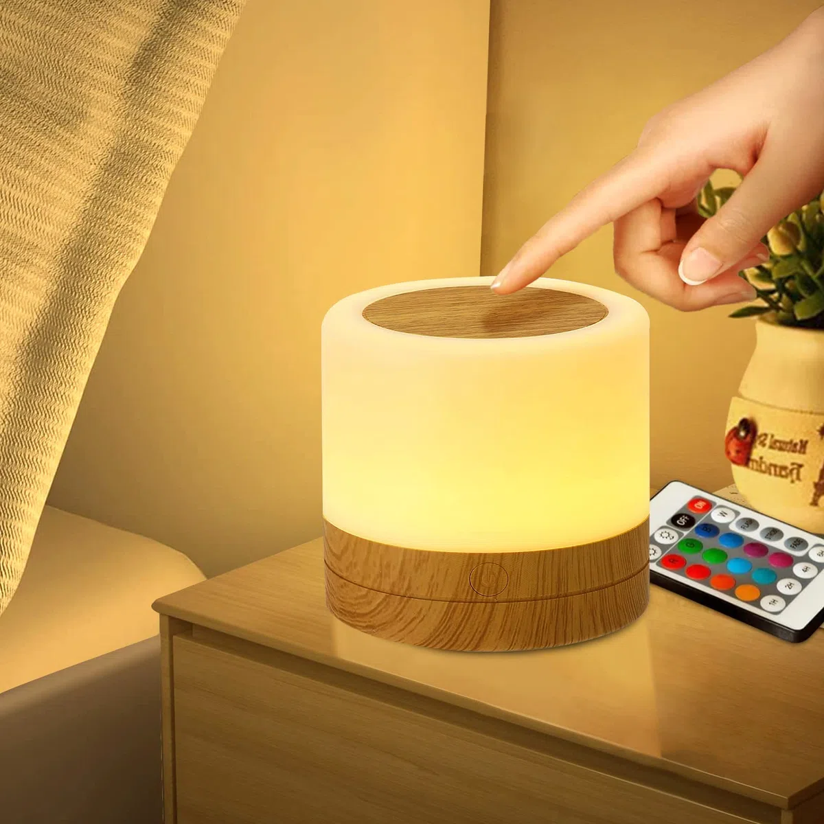 LED Luce Notturna Bambini, MINI Lampada da Comodino Touch Dimmerabile con 13 Colori, Luminosità Regolabile Telecomando, per Camera da Letto Cameretta dei Bambini