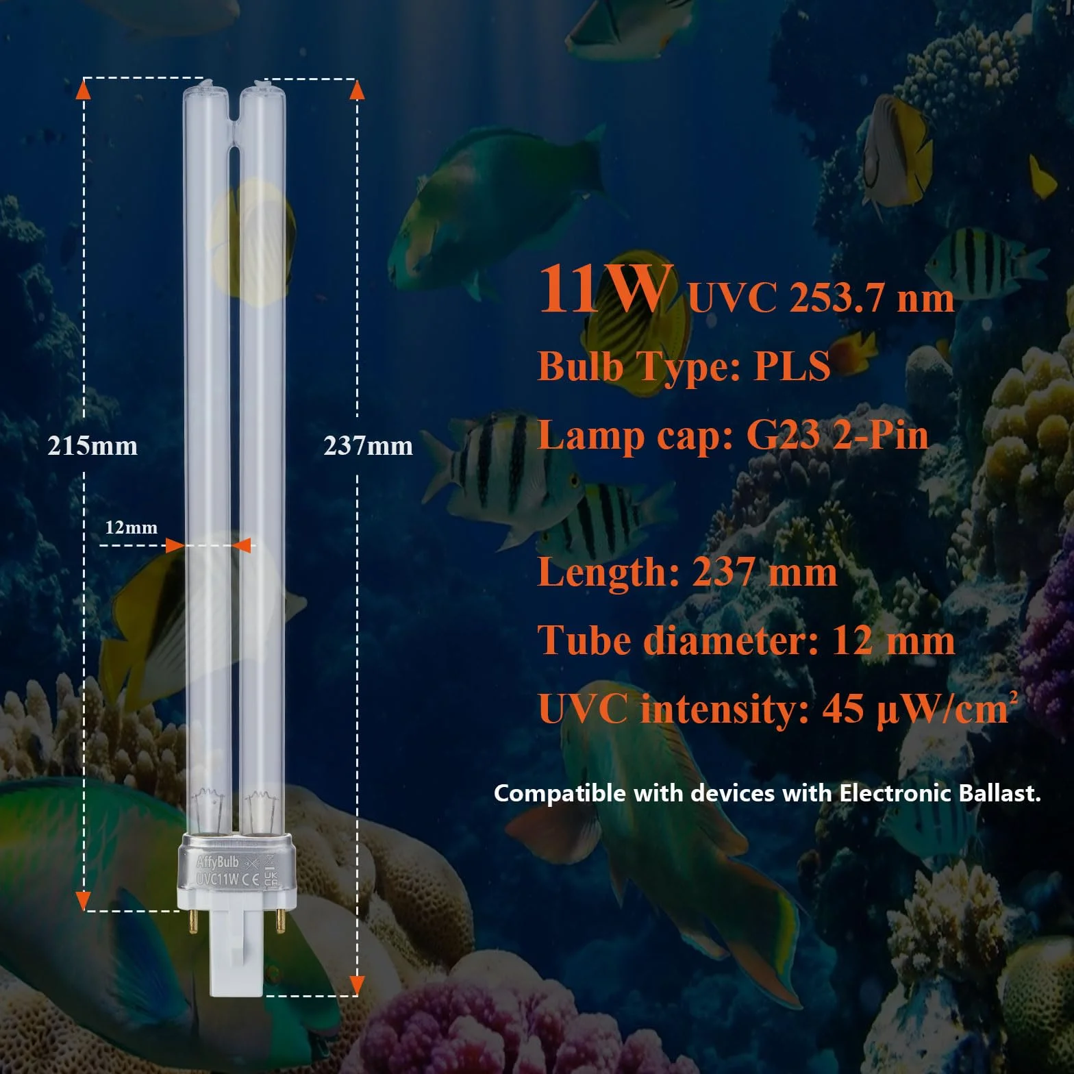 11 W G23 Pls Lampadina UV di Ricambio, per Macchina o chiarificatori per filtri UVC per laghetto