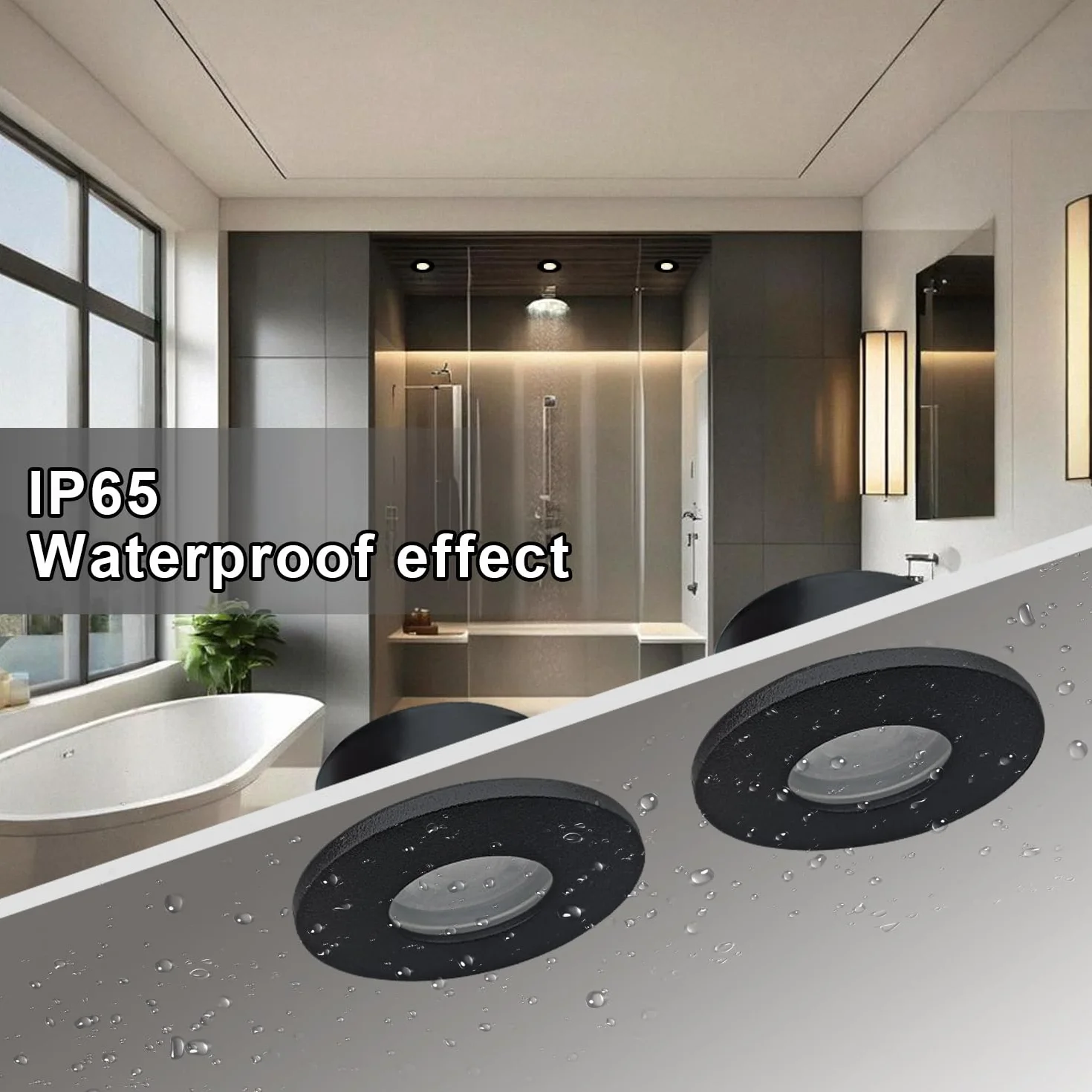 LED Faretti da Incasso IP65, 5W, Faretti da Soffitto per Bagno, Ambiente Umido, per Foro da 68-75mm, GU10, Lampada da Incasso, AC220-240V (Senza Lampada), 1 Pezzo, Nero