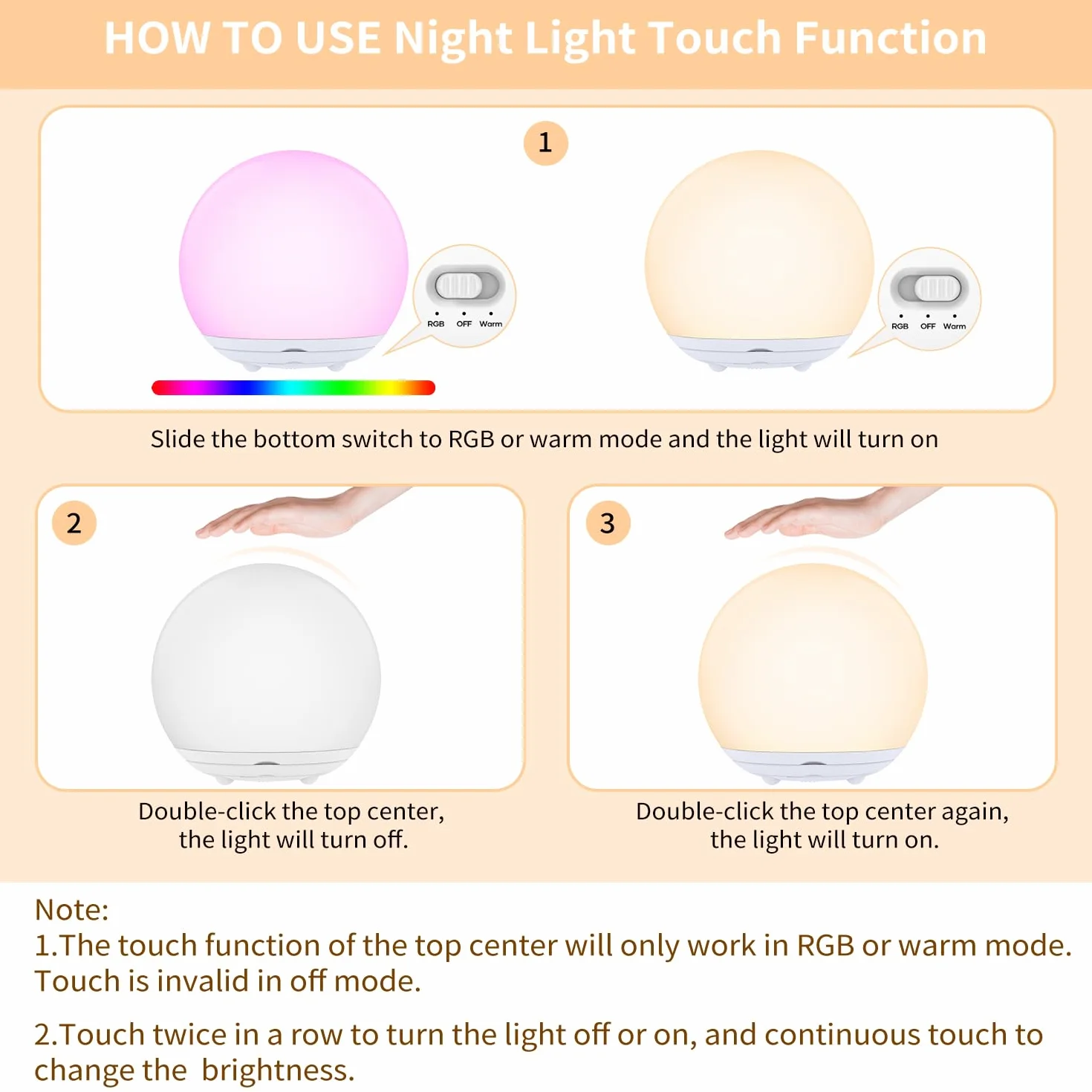 Suright Luce Notturna Bambini,Lampada da Comodino Ricaricabile USB,Luce Notturna LED con Luce Calda Dimmerabile Progressive&Luce a 7 Colori,Touch&Interruttore,Timer per Cameretta,Campeggio, Regalo