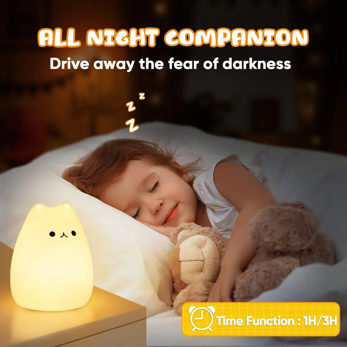 Luce Notturna Bambini, RGB Lampada Notturna Per Bambini, Dimmerabile Lucina Notte Bambini, Funzione Timer 7 Colori USB Ricaricabile LED Silicone Regalo Neonato Cameretta