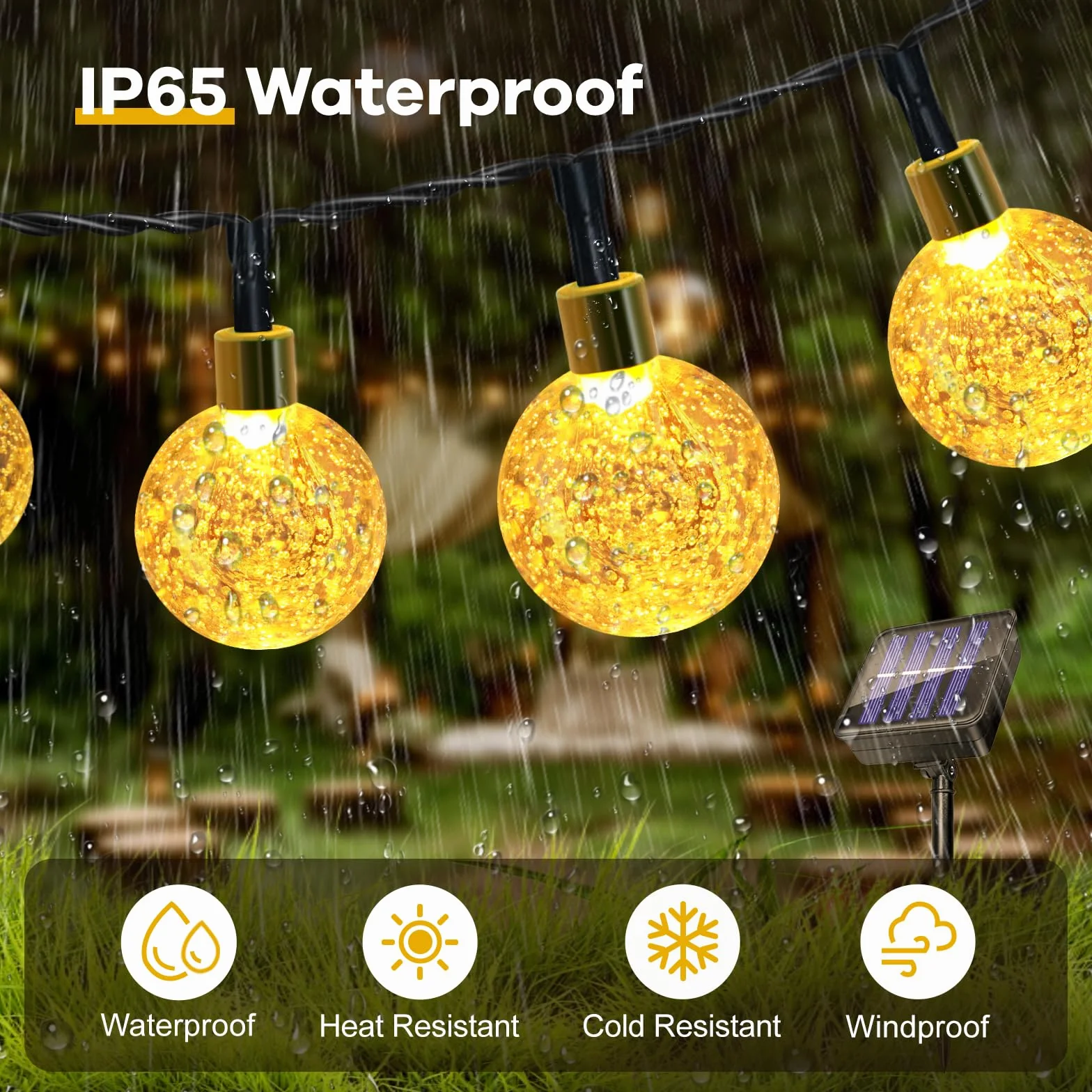 Luci Solare Catena Luminosa Esterno, 11M 60LEDs Luci Solari da Giardino, IP65 Impermeabile, 8 Modalità Luce Energia Solare Giardino Esterno per Feste, Terrazzo, Balcone, Matrimonio (Bianco Caldo)