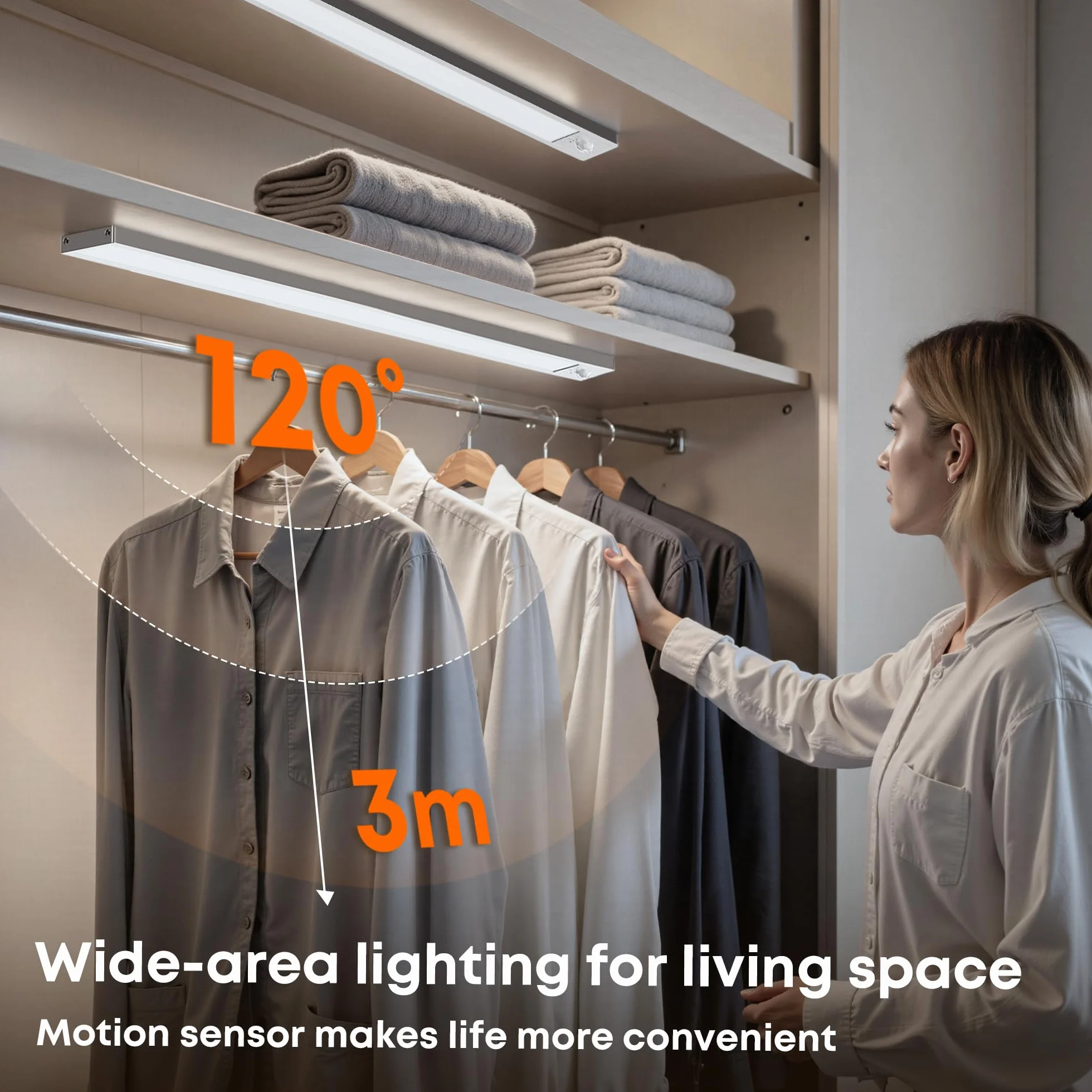 LROLTEF Luce LED Sottopensile Cucina - 40CM Sensore di Movimento per Luce Armadio - 2200mAh Luci Lampada Dimmerabile per Cucina Soggiorno Scale Camere da Letto | 1 Pezzi Argento