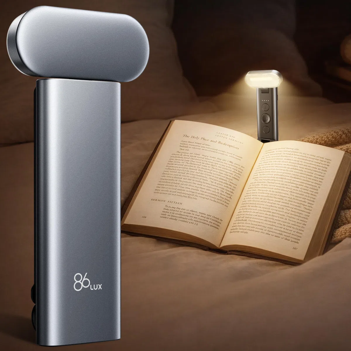 86lux Book Light, Reading Light for Book in Bed, USB Rechargeable LED Night Light with 3 Colors & Limitless Dimming, Aluminum Alloy Bookmark Light for Book Lovers, Christmas Gift, Black