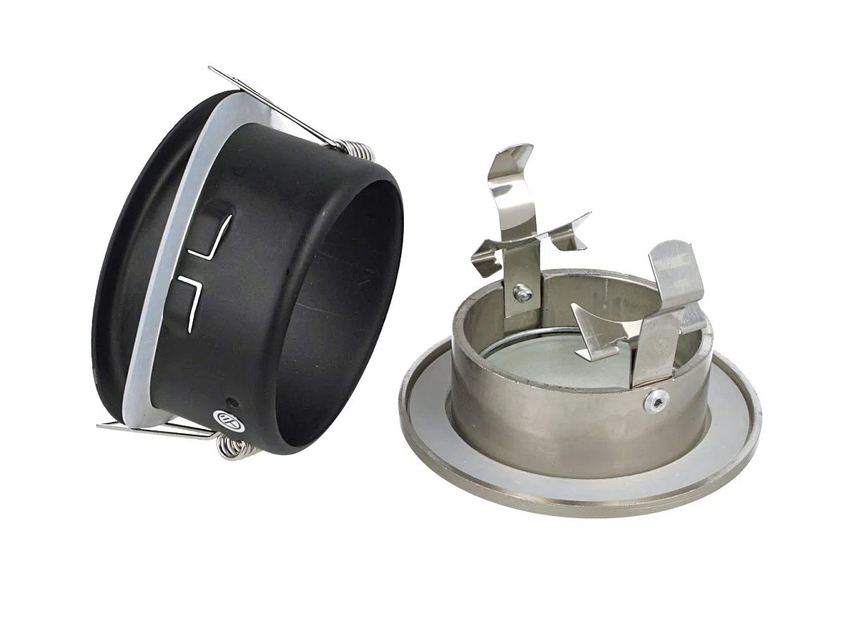LEDLUX 2 Pezzi Porta Faretto Impermeabile, Porta Faretti da Incasso GU10 MR16, IP54 Per Luci Incasso Da Bagno e Esterno (Rotondo, Nichel Satinato)