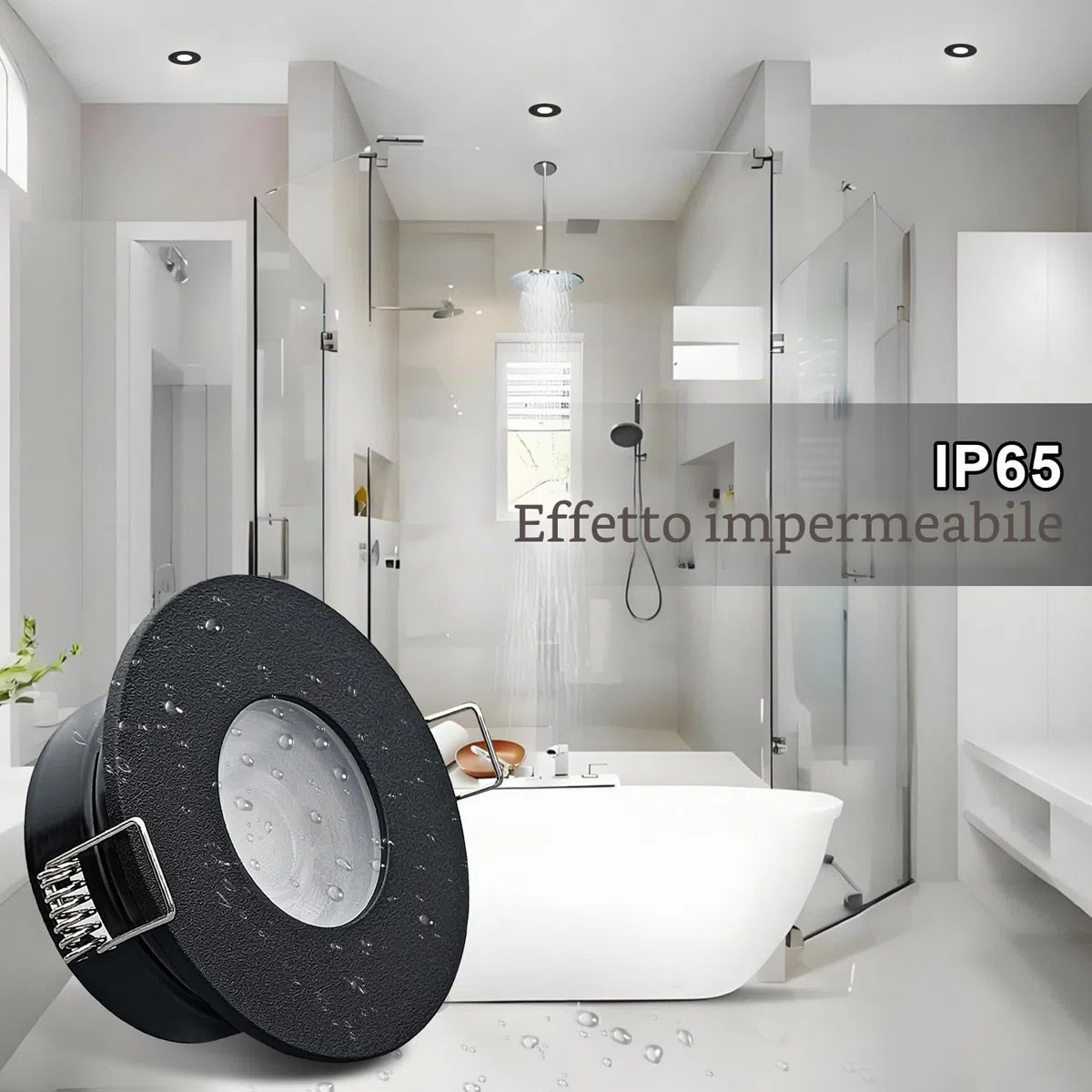 LED Faretti da Incasso IP65, 5W, Faretti da Soffitto per Bagno, Ambiente Umido, per Foro da 68-75mm, GU10, Lampada da Incasso, AC220-240V (Senza Lampada), 1 Pezzo, Nero