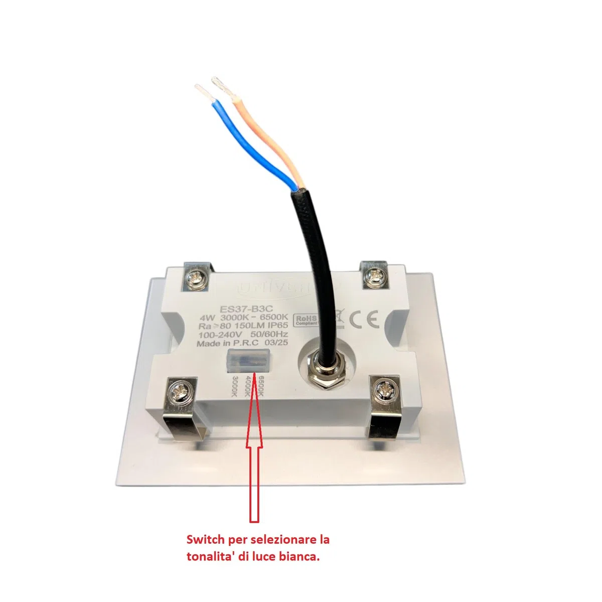Segnapasso Faretto LED da incasso per scatola 503 IP65 4W 3 tonalità CCT Luce calda, naturale, fredda - vetro bianco per esterni e interni 220V (Luce diretta)