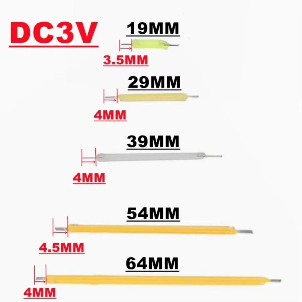 Filamento A LED A LED Da 3 V PARTI LAMPAGNI BULB EDISON PARTI ACCESSENZIONE DI DIODI DI LIGHT ANCANDENCE,2200k Caldo,39 Mm Dc3v10pcs