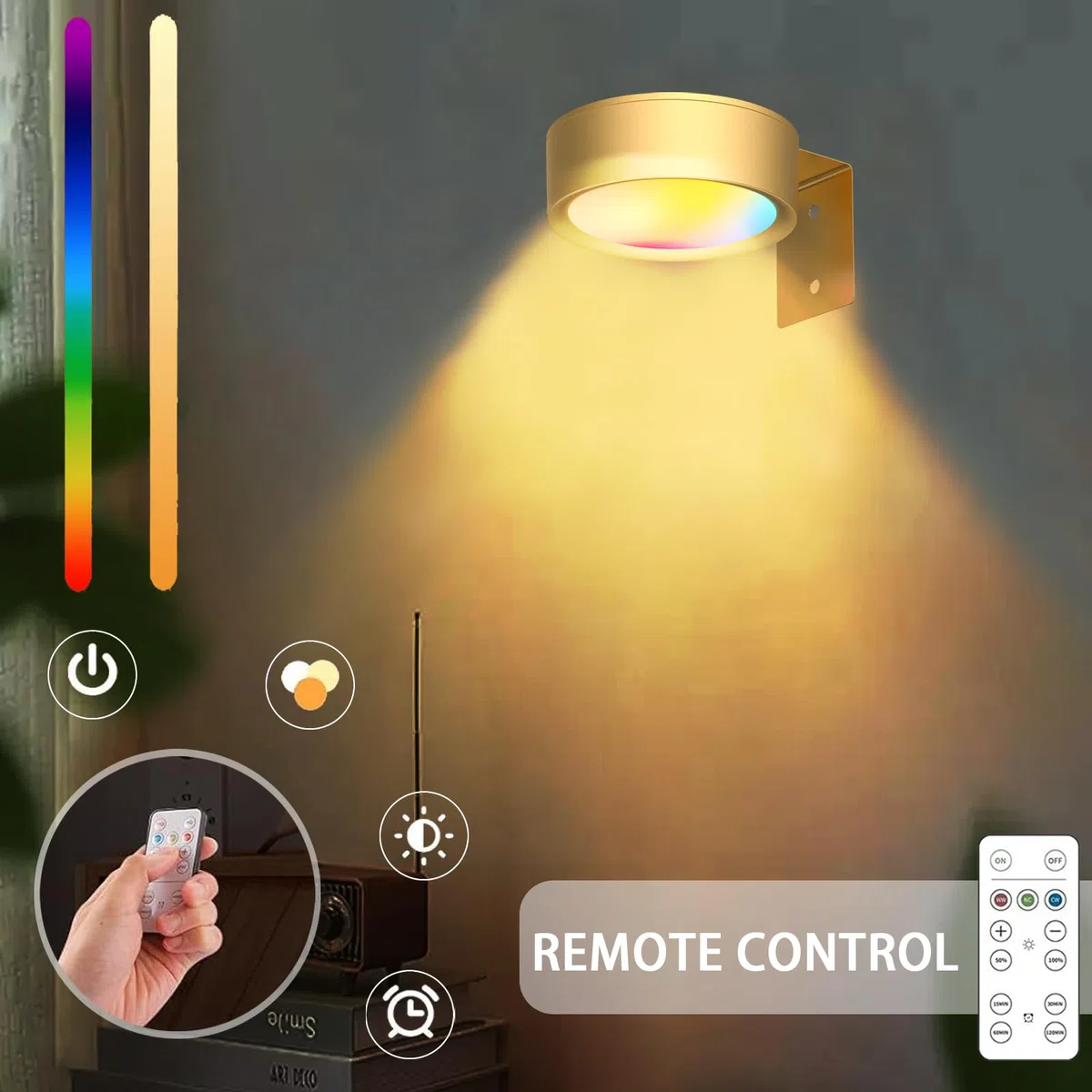 YOUYIKE 2 Luce per Quadri Senza Fili con Telecomando, 13 Modalità di Illuminazione, Illuminazione a Batteria, Quadri Lampada, Applique Quadro Luci per Esposizione Pittura Vetrina (Oro)