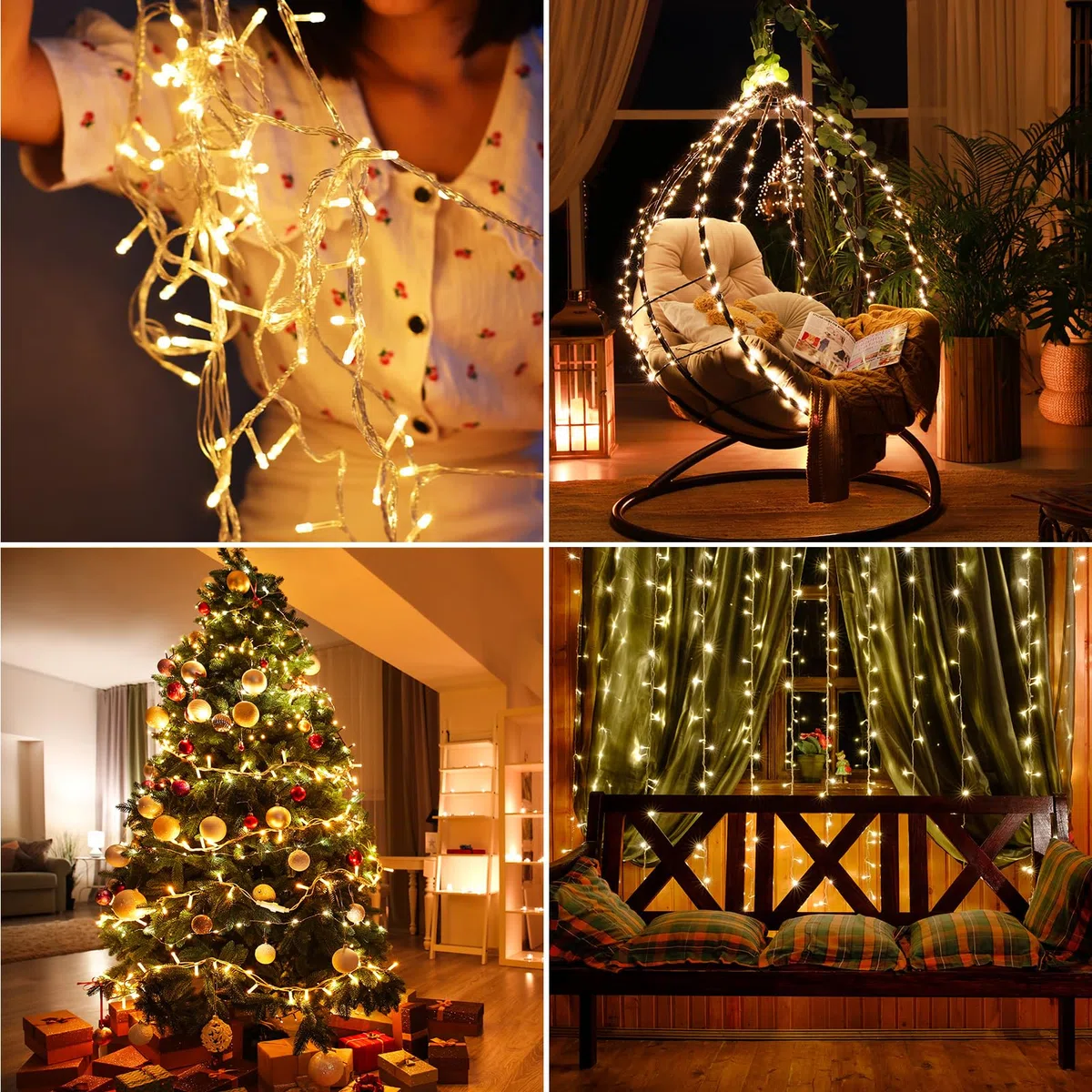 Uping Luci Natale Esterno Luci Albero di Natale Interno 300 LED 30M Catena Luminosa Bianco Caldo Lucine Decorazioni Natalizie Casa Giardino