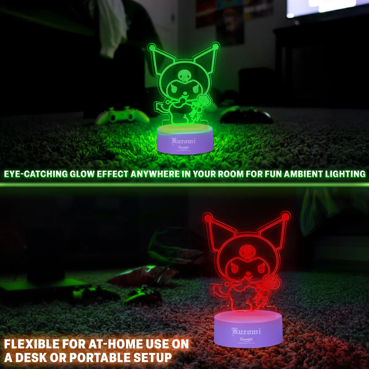 Get Trend Kuromi Sanrio LED Luce Notturna, Lampada da Comodino con Luminosità Regolabile, USB Alimentato a Batteria, 16 Colori e 4 Modalità (Multi Kuromi)