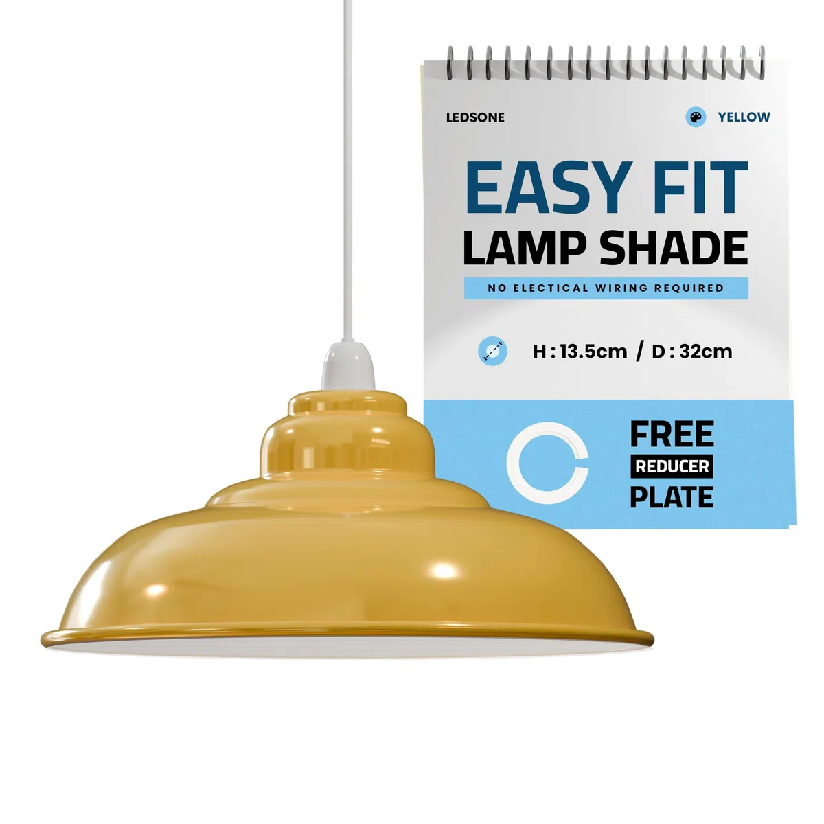 LEDSone Vintage Industrial Pendant Light Easy Fit with Metal Lampshade with Reduction Plate E27 for Bedroom Living Room (Giallo)