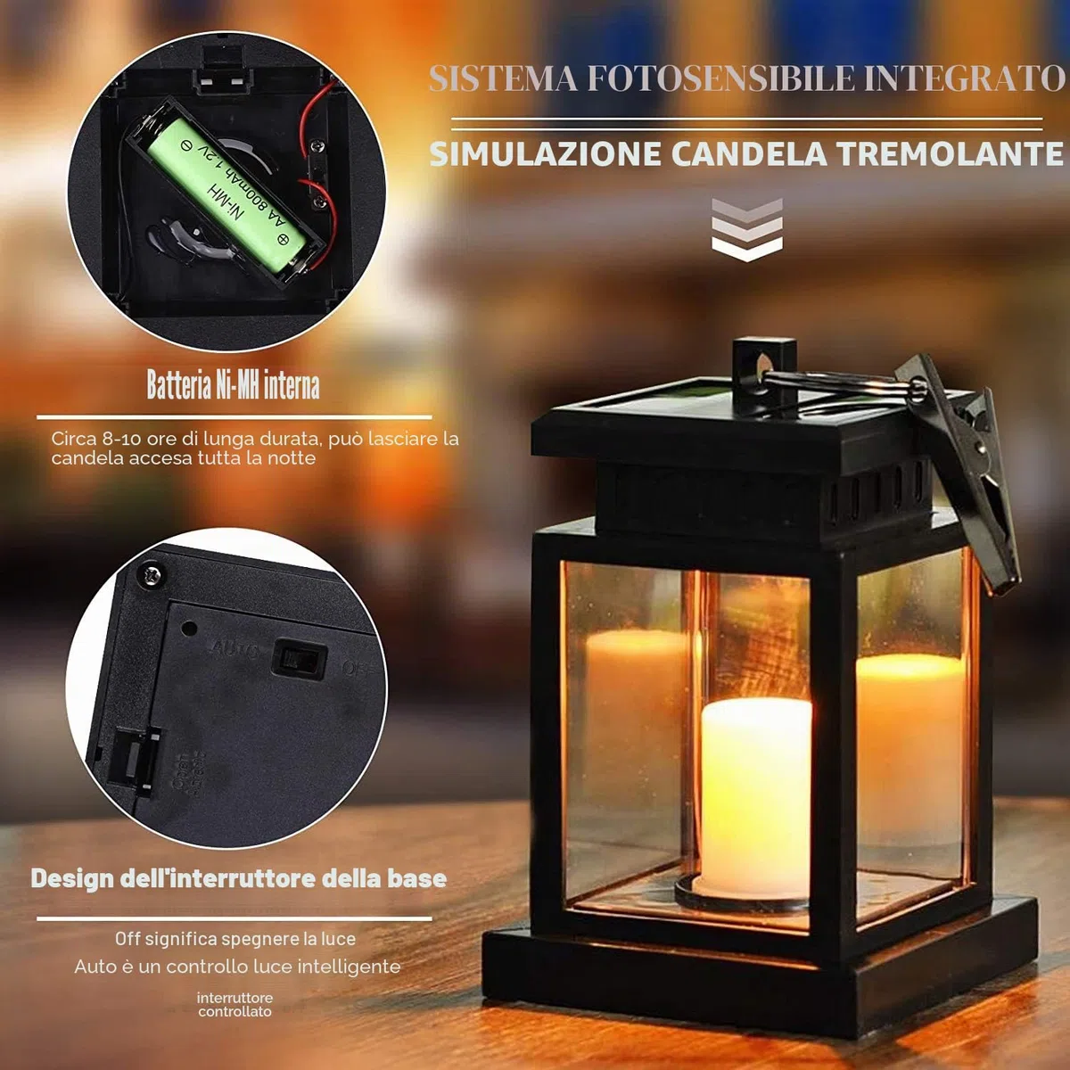 2 lanterne solari per esterni con candela a LED, lanterna solare a LED, lampada solare per esterni, effetto tremolante, lanterna a LED solare con candele, lampada decorativa per giardino, terrazza