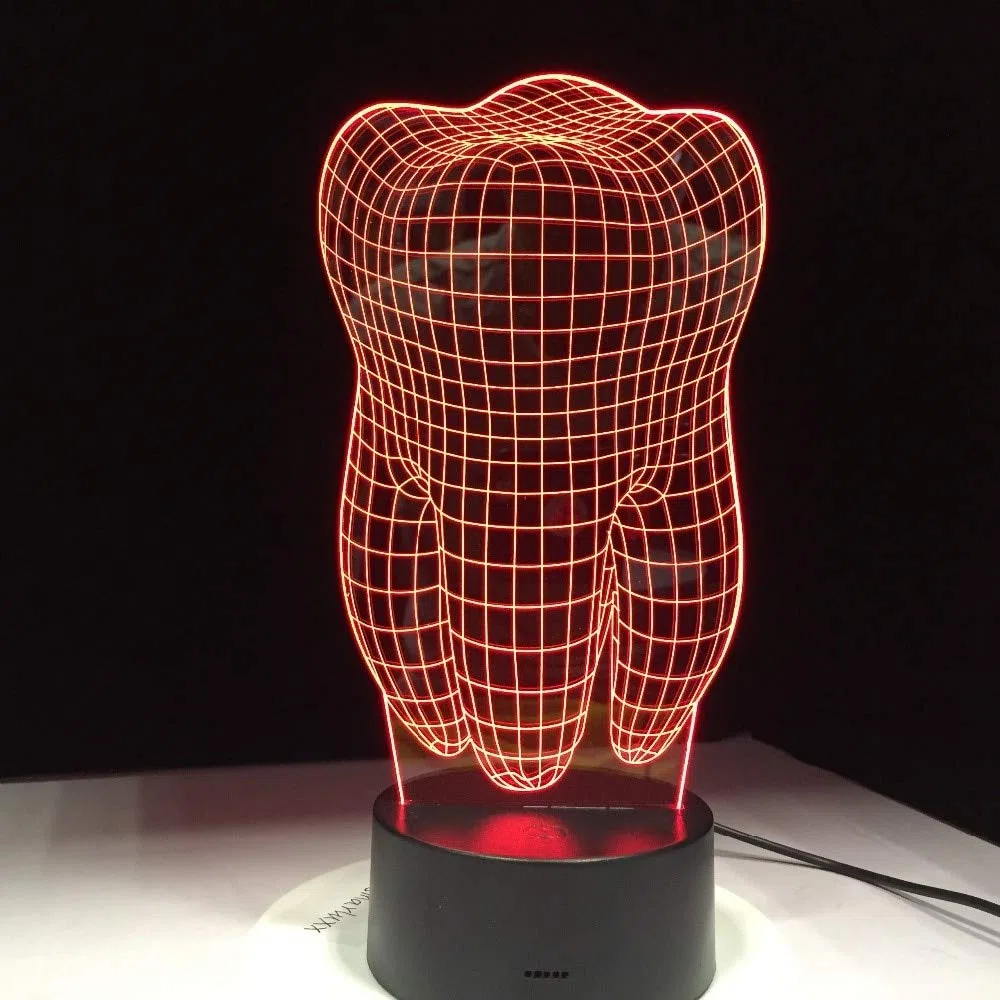 Lampada da tavolo a LED a dente 3D, 7 colori, cambia luce notturna per camera da letto, decorazione della casa, dentista, matrimonio, compleanno