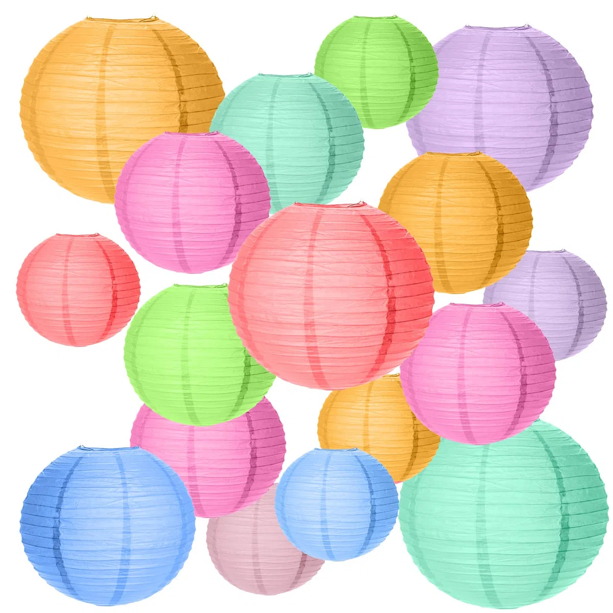 Lanterne di carta, confezione da 20 lanterne rotonde cinesi colorate, decorazioni da appendere, dimensioni 10,2 cm, 15,2 cm, 20,3 cm, 25,4 cm, per feste, giardino, celebrazioni, matrimoni