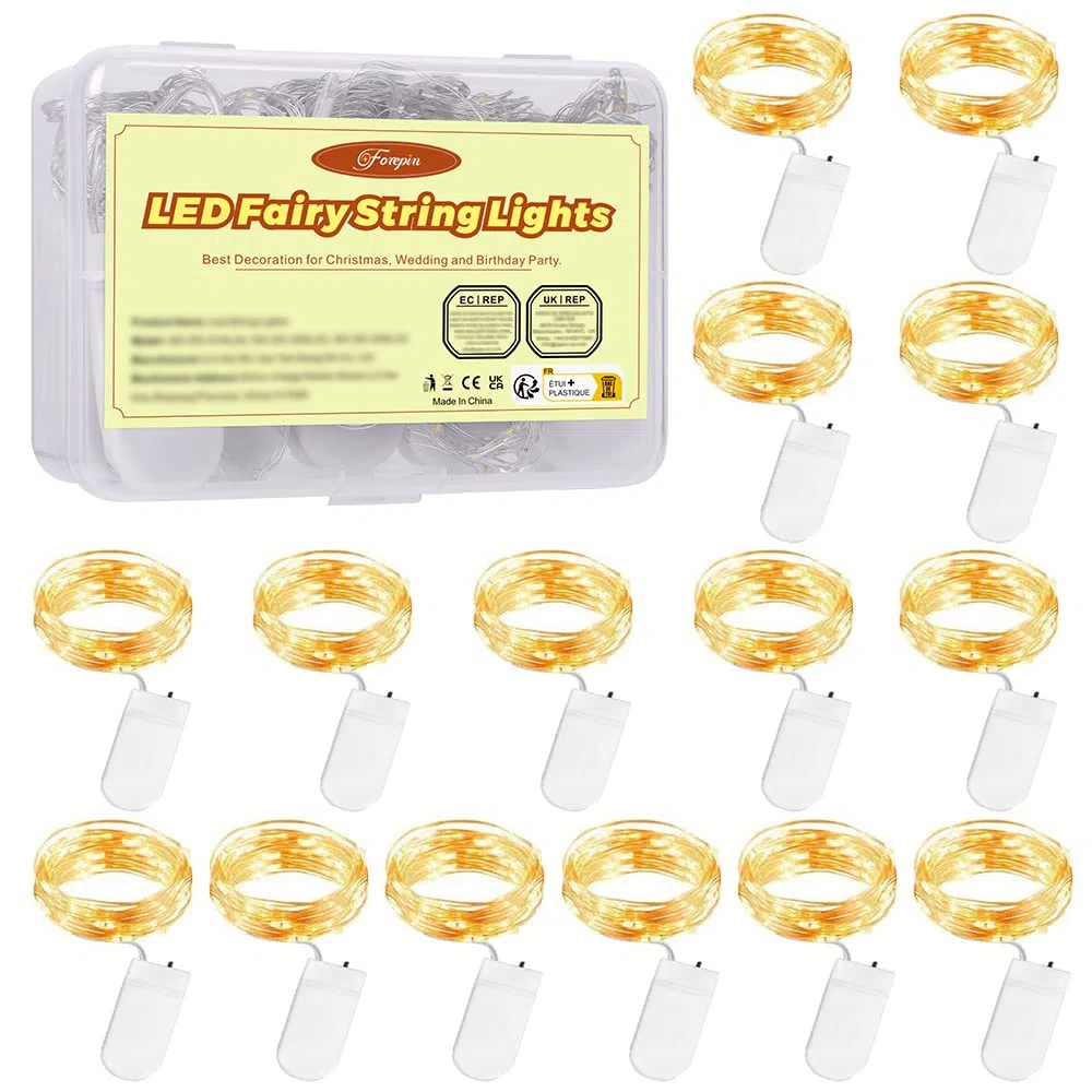 Stringa Luci LED a Batteria, 15 Pezzi Impermeabile 20 LED 2M Mini Lampada a Fili di Rame Bianco Caldo per Interni ed Esterni, Natalizi, Matrimoni, Feste di Compleanno, Decorazione da Giardino