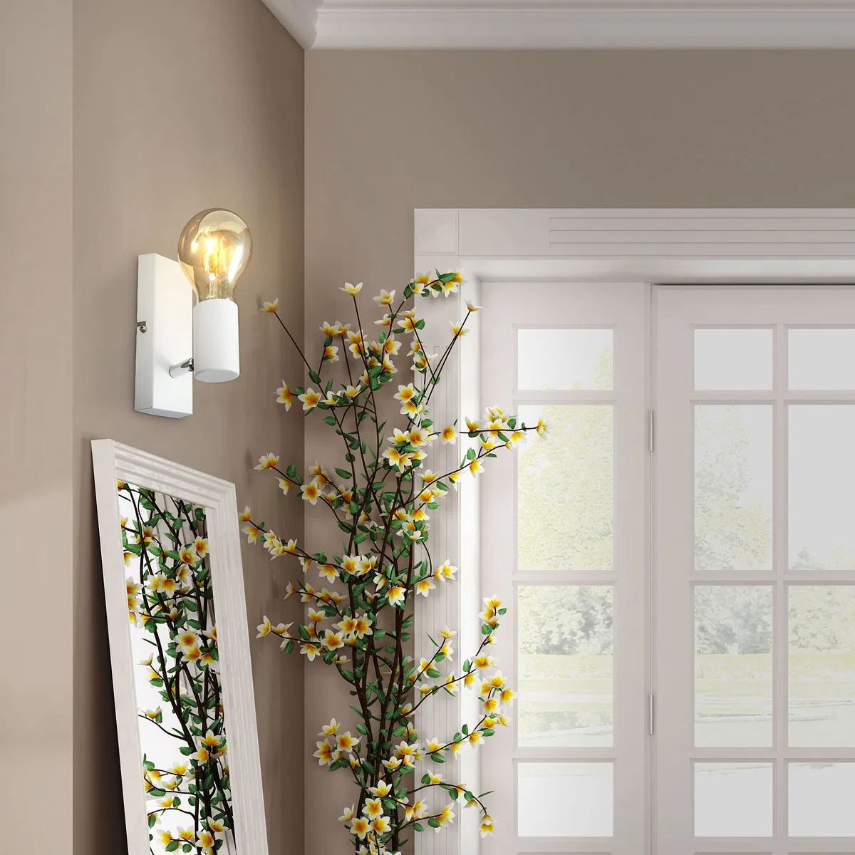 B.K.Licht Lampada da parete orientabile in metallo bianco, adatta per 1 lampadina E27 non inclusa max. 60W, applique da muro per salotto o sala, faretto stile industriale per entrata o scale IP20