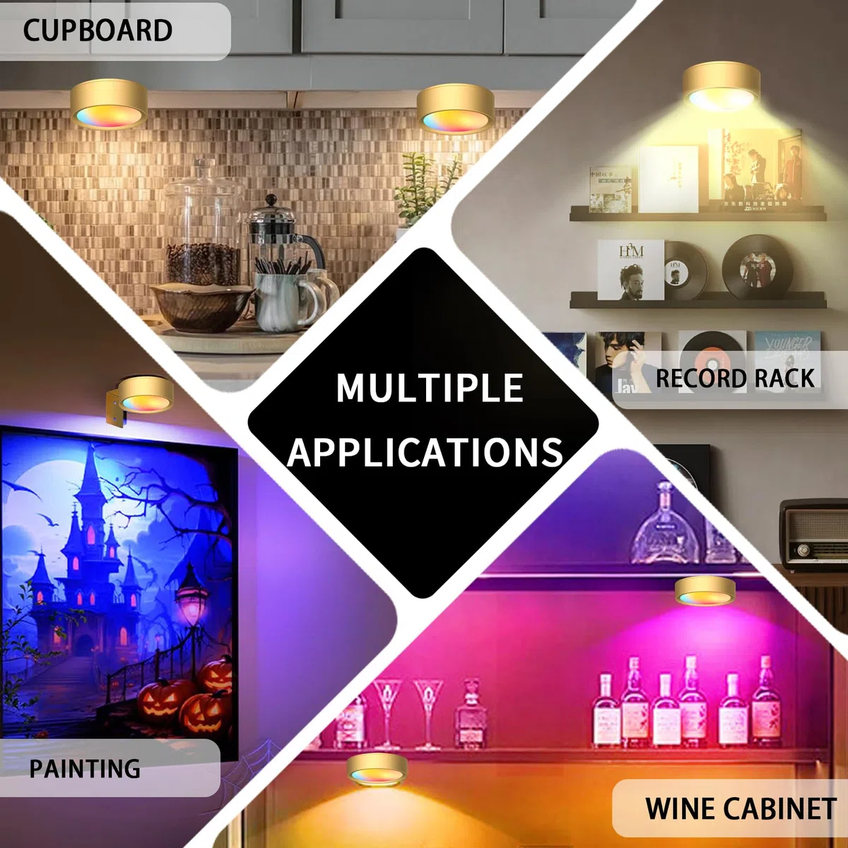 YOUYIKE 2 Luce per Quadri Senza Fili con Telecomando, 13 Modalità di Illuminazione, Illuminazione a Batteria, Quadri Lampada, Applique Quadro Luci per Esposizione Pittura Vetrina (Oro)