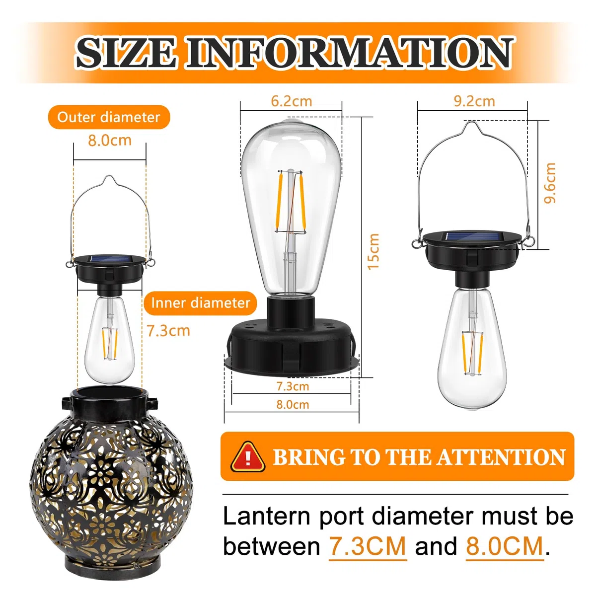 Sostituzione della Luce Solare Top 8 cm, Lampadine Trasparenti per Esterni a Outdoor, Lampadina Impermeabile per Giardino Esterno, da 1.2 V 600 mAh, Adatto per Lampadari all'aperto con Ganci, 2 Pezzi