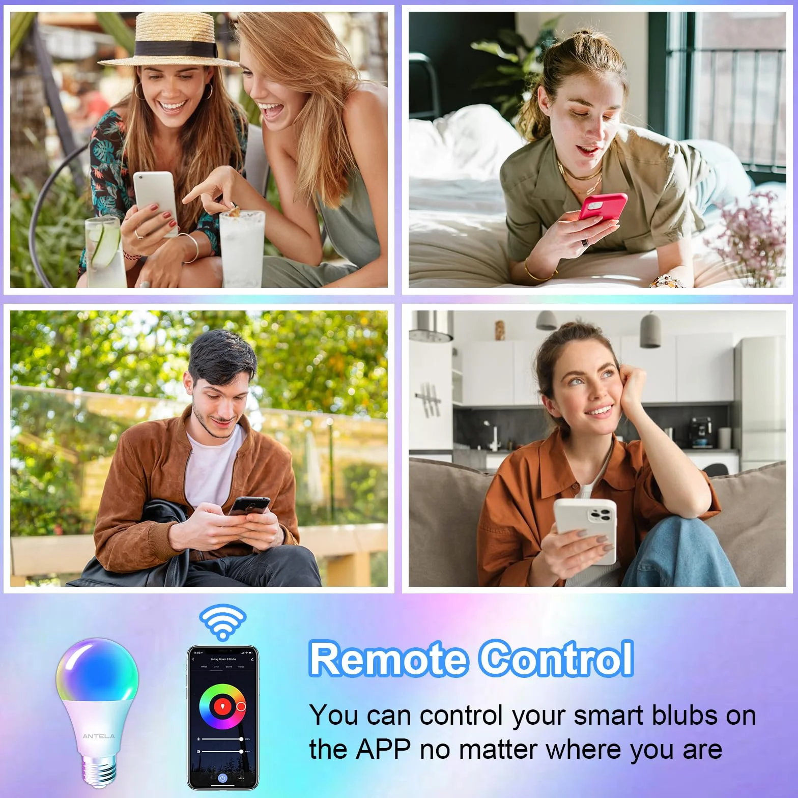 ANTELA Lampadina LED Alexa E27 Wifi, 7W 806LM Dimmerabile Lampadina Smart RGB 2700k-6500k, Compatibile con Alexa e Google Home, App Controllato, 2Pz