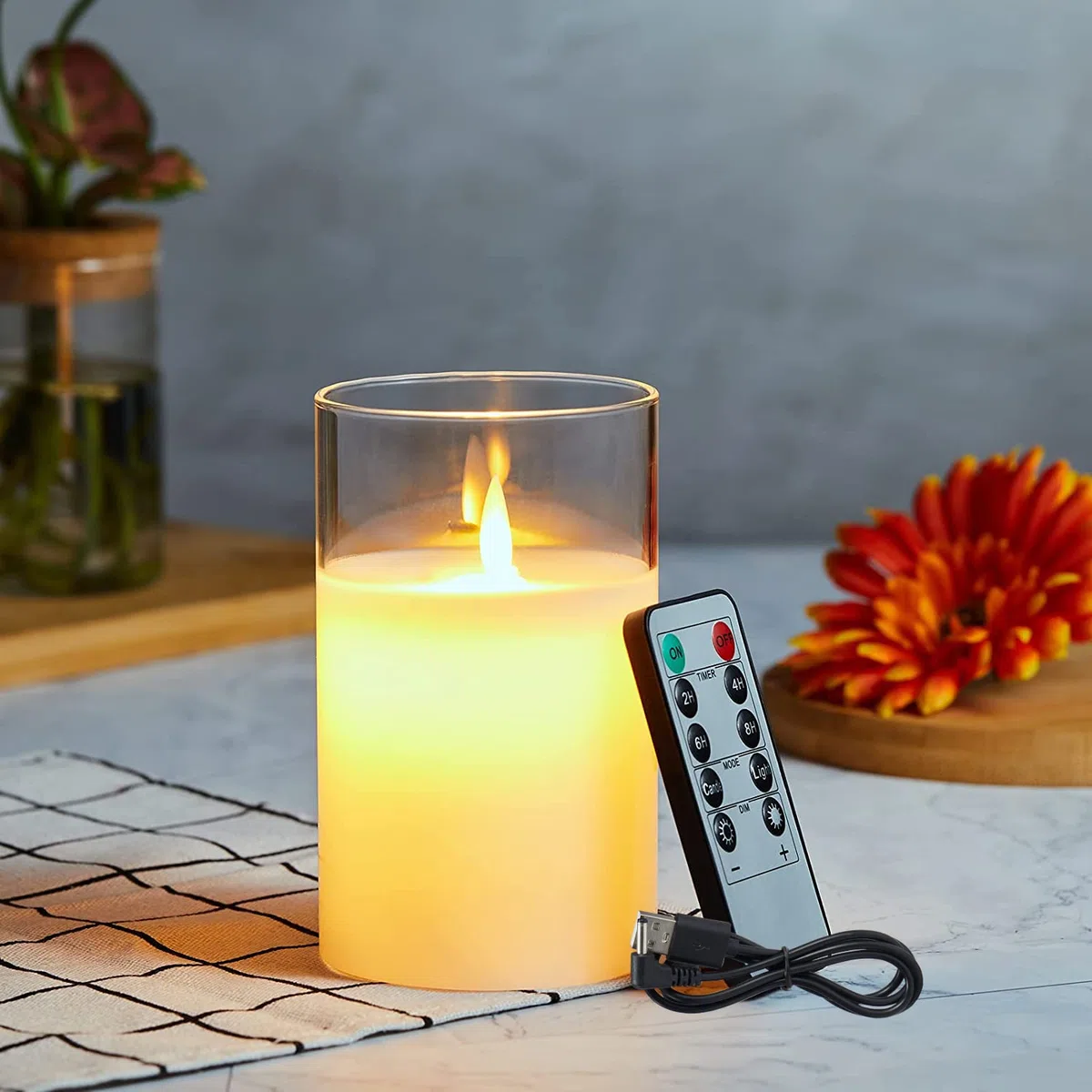 Candele LED, Flickering Flameless Candele, Candele LED a Ricaricabile con Glass, Candele con Telecomando, Realizzato in Vera Paraffina, Funzione Timer 24 Ore per Decorazione,Festa, Vacanze-15cm Bianco